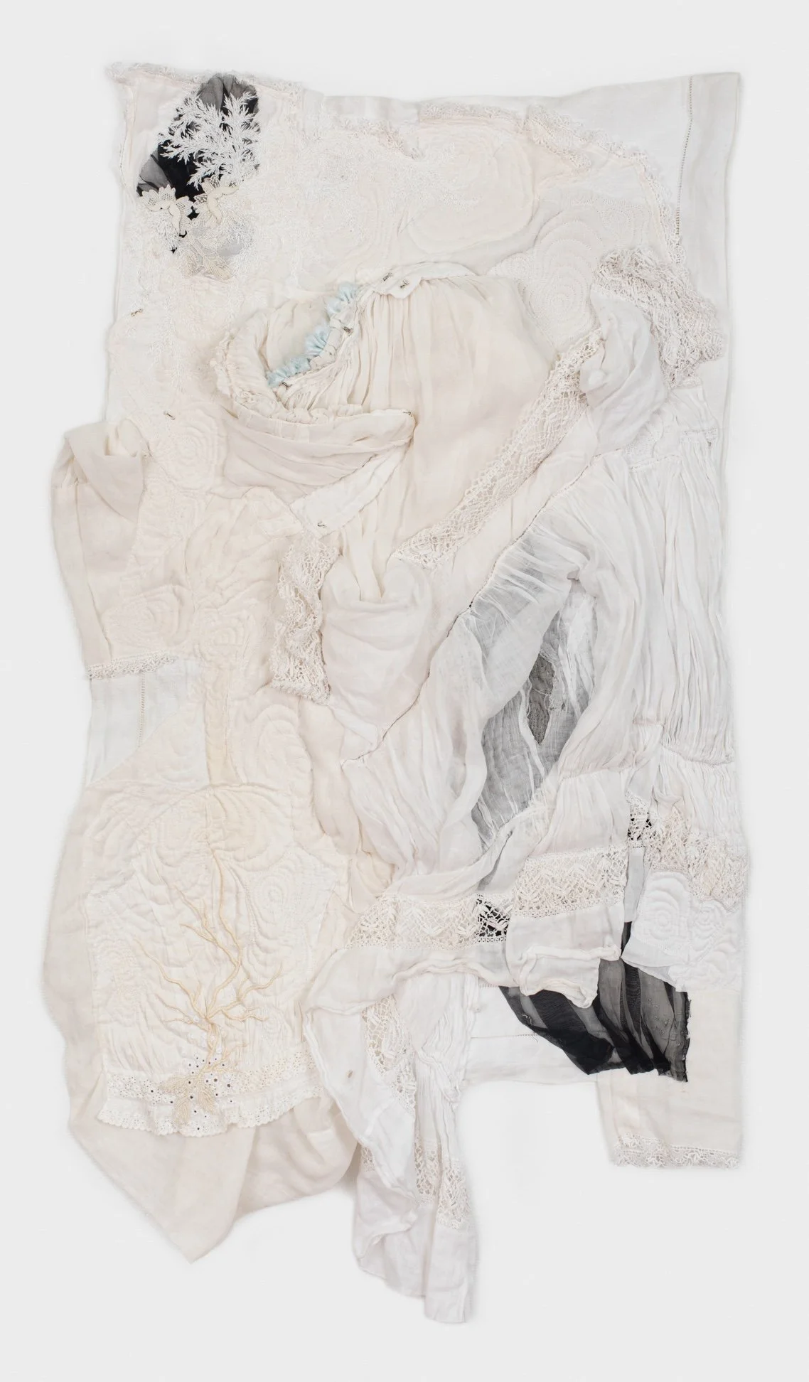 Erin Daniels. “Healing Sutra: The Shadow 4”  22x30. Hand Stitching, Vintage Textiles. 2025