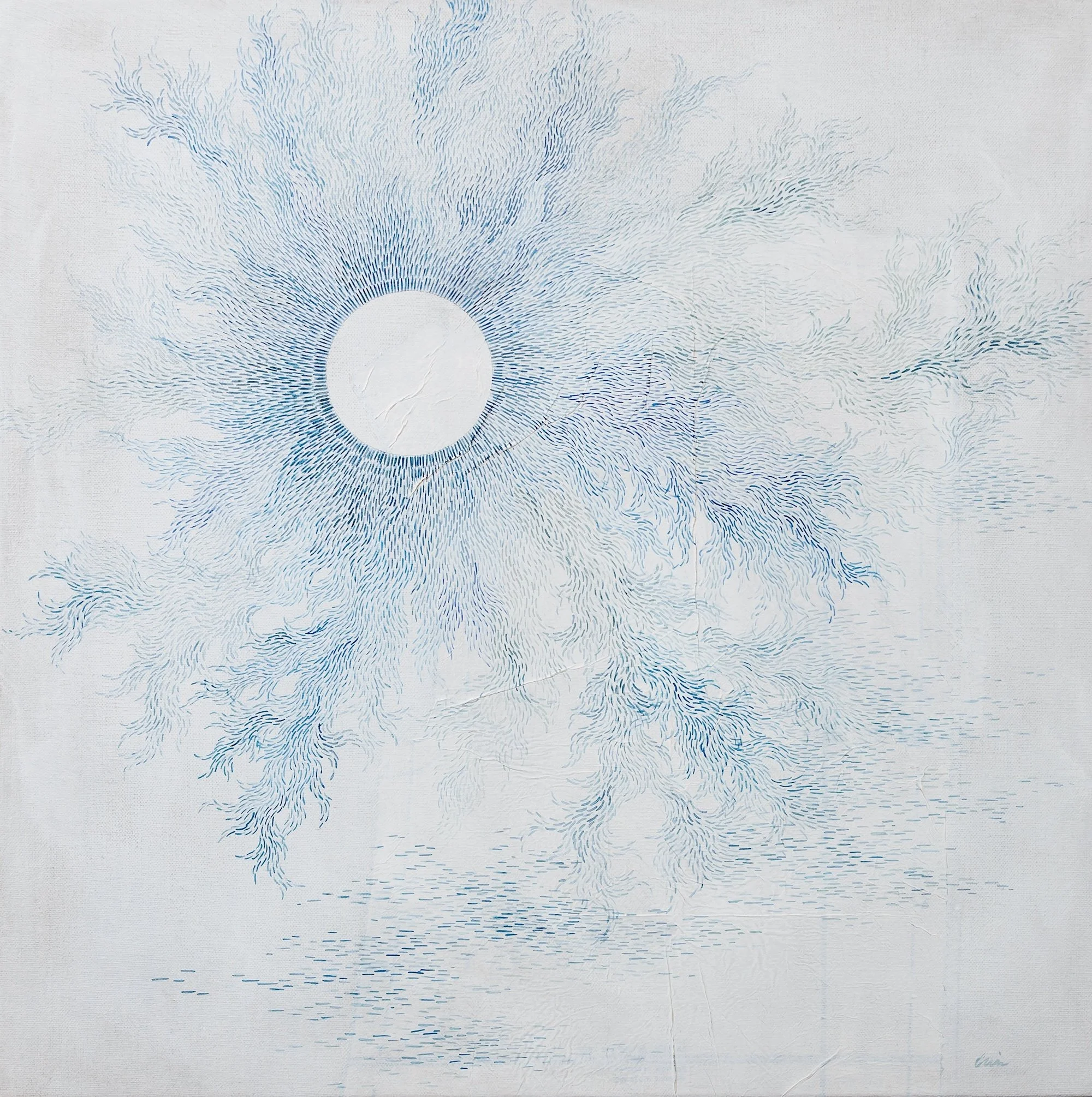 Non-Resistance To What Is. Watercolor, Collaged Sewing Pattern, Gesso, on Linen Canvas. 20" x 20".