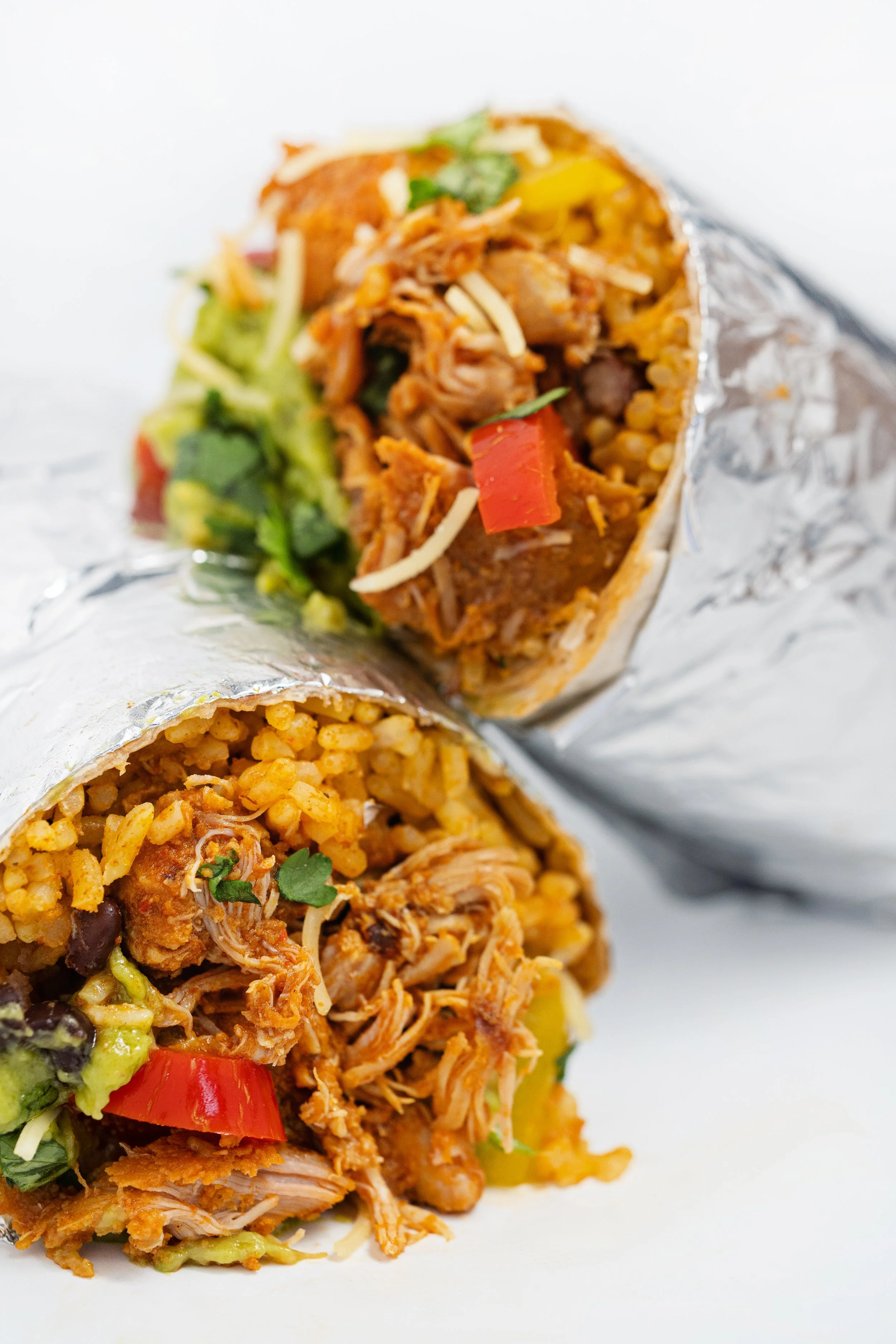 Delivery app food photography — Plan Burrito menu shot on white background