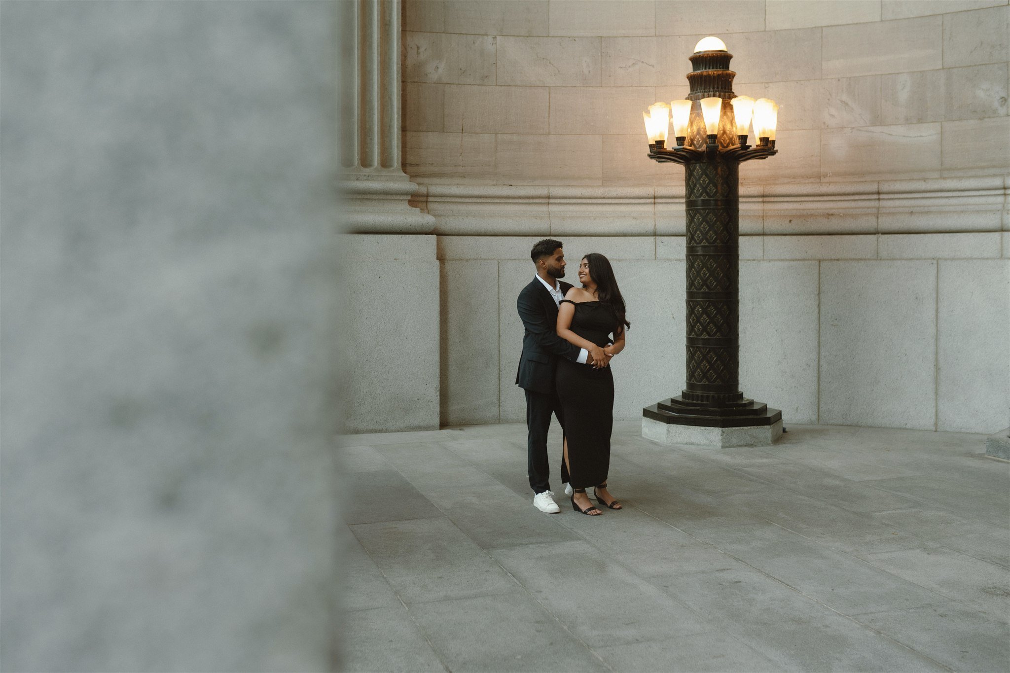 The Montreal Court of Appeal, an elegant backdrop for an engagement photo shoot in the Old Port.