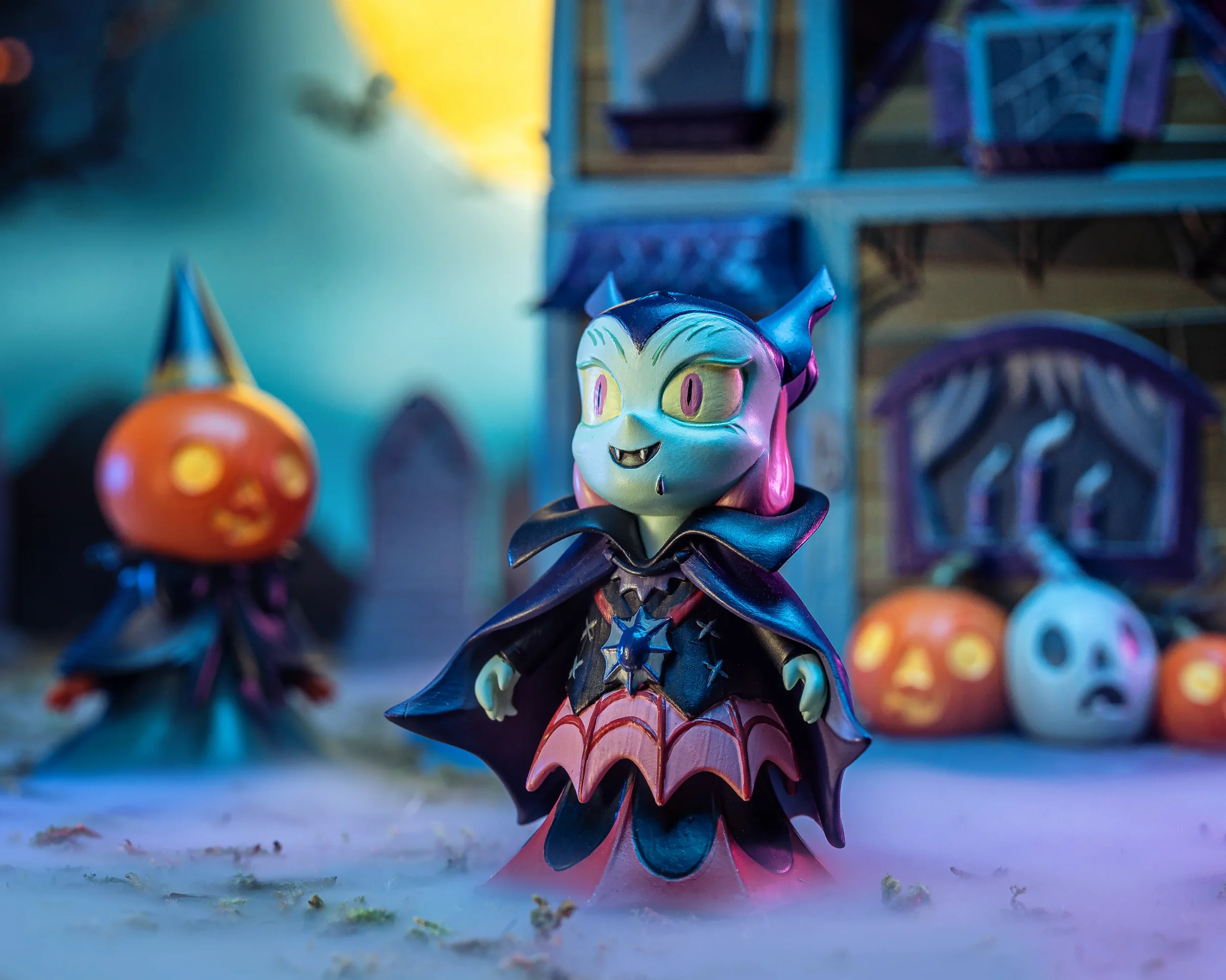 Stephanie Buscema Vampyre resin figure from the Black Cat Chateau set, with fangs, bat-wing cape, and star brooch detail