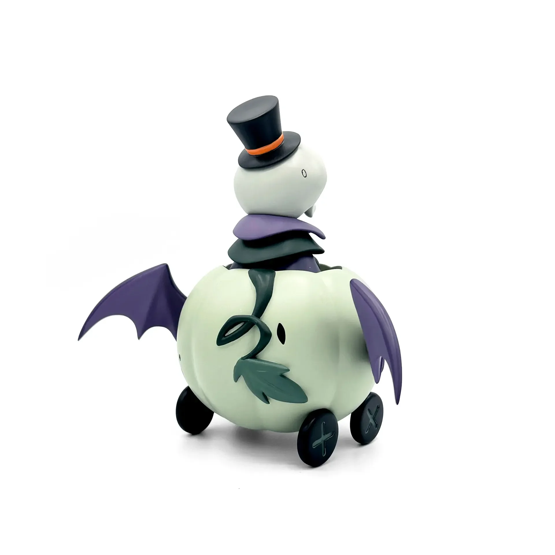 Stephanie Buscema Nigel the Necromancer Corny Cruisers resin art toy, three-quarter rear view with bat wings and wheels