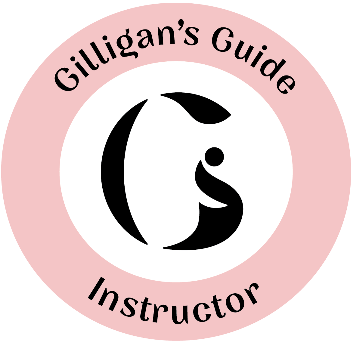 Pink circular logo with the text 'Gillian's Guide Instructor' around a black and white stylized crescent moon and a person sitting.