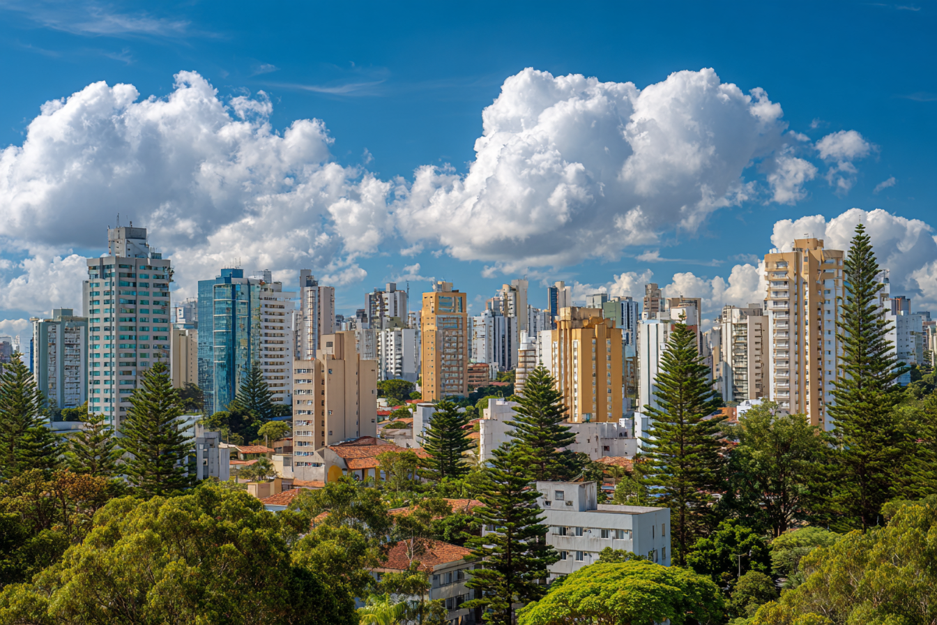 aerial view of the skyline in curitiba on a clear day