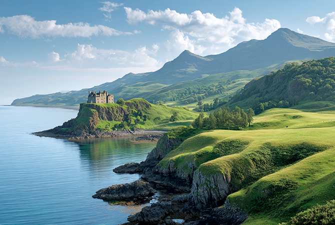 castle overlooking the water in the scottish highlands