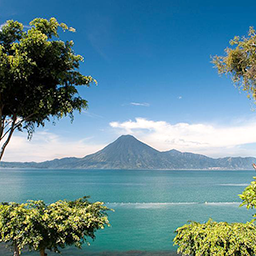 volcano on lake in guatemala