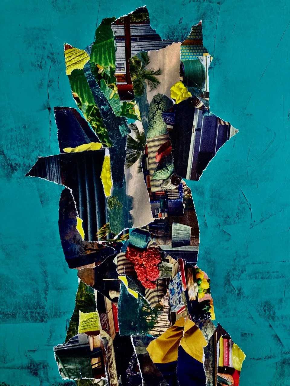 Nocturnal Boudoir, Collage on paper with acrylic paint, 2024