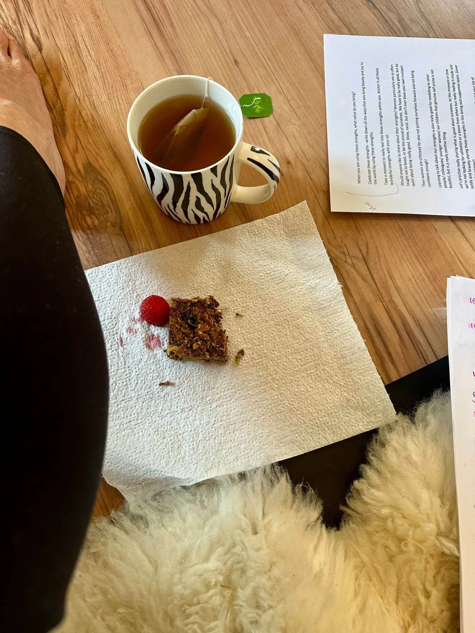 A slice of cake and a cup of tea