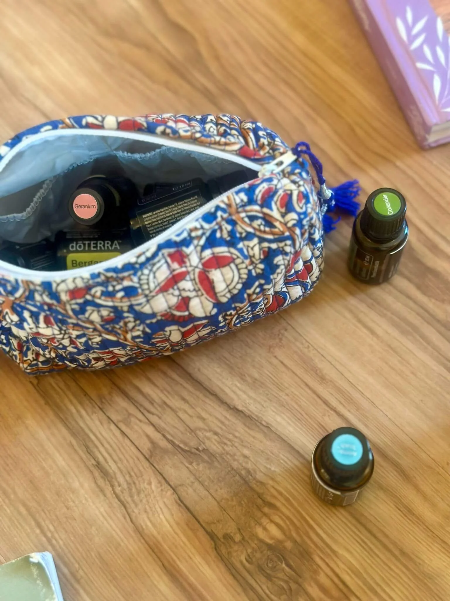 An open bag full of essential oils