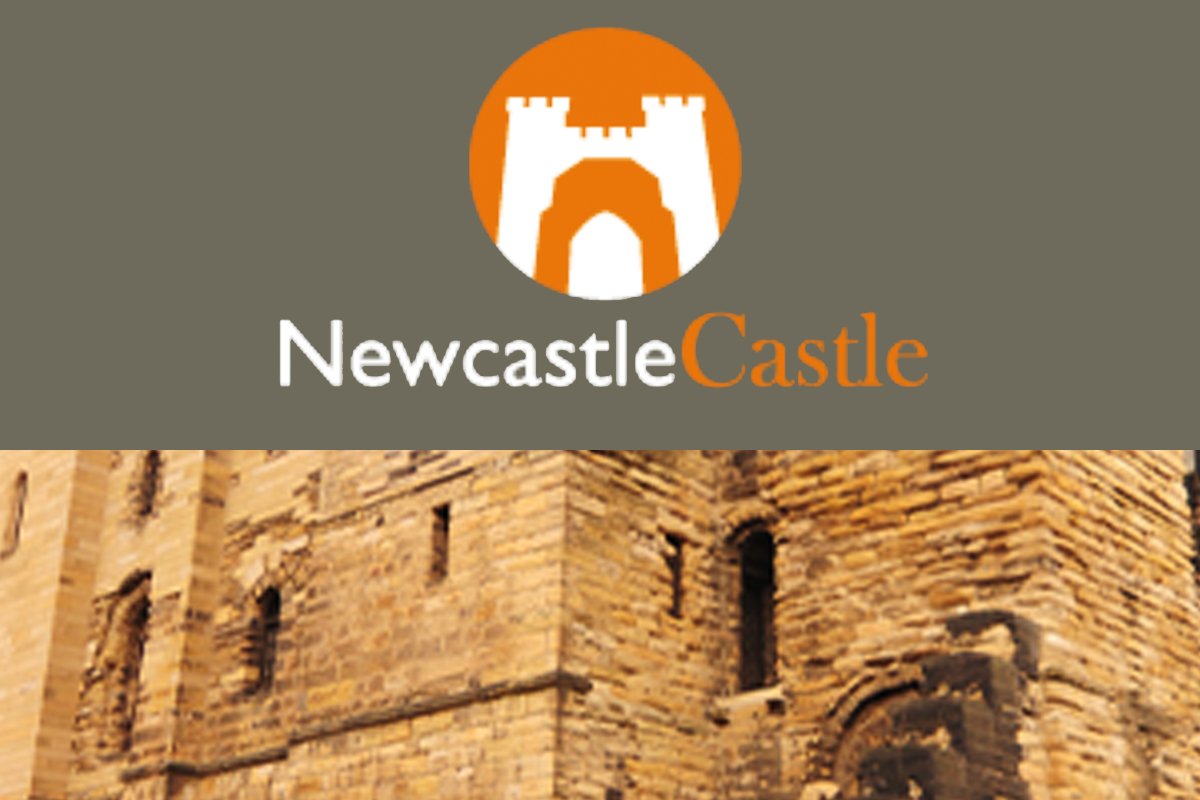 An illustration of a castle with two towers and an arched entrance, above the text "NewcastleCastle" on a gray background.