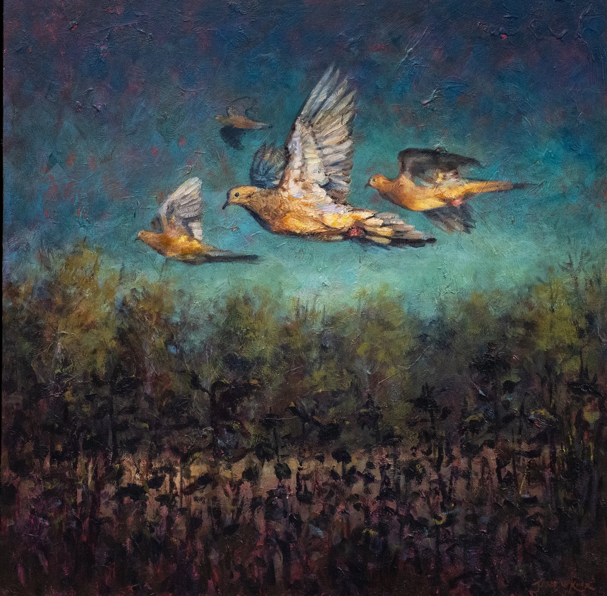 "Mourning Doves at Dusk" 30x30" Acrylic on Canvas