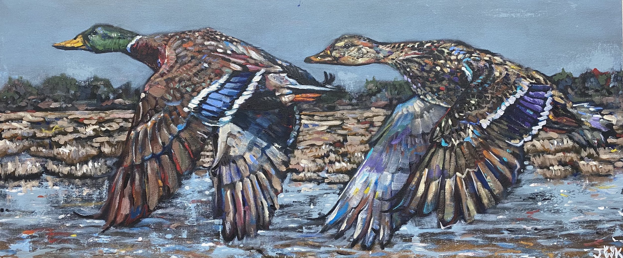 "Pair of Mallards" 25x14" Acrylic