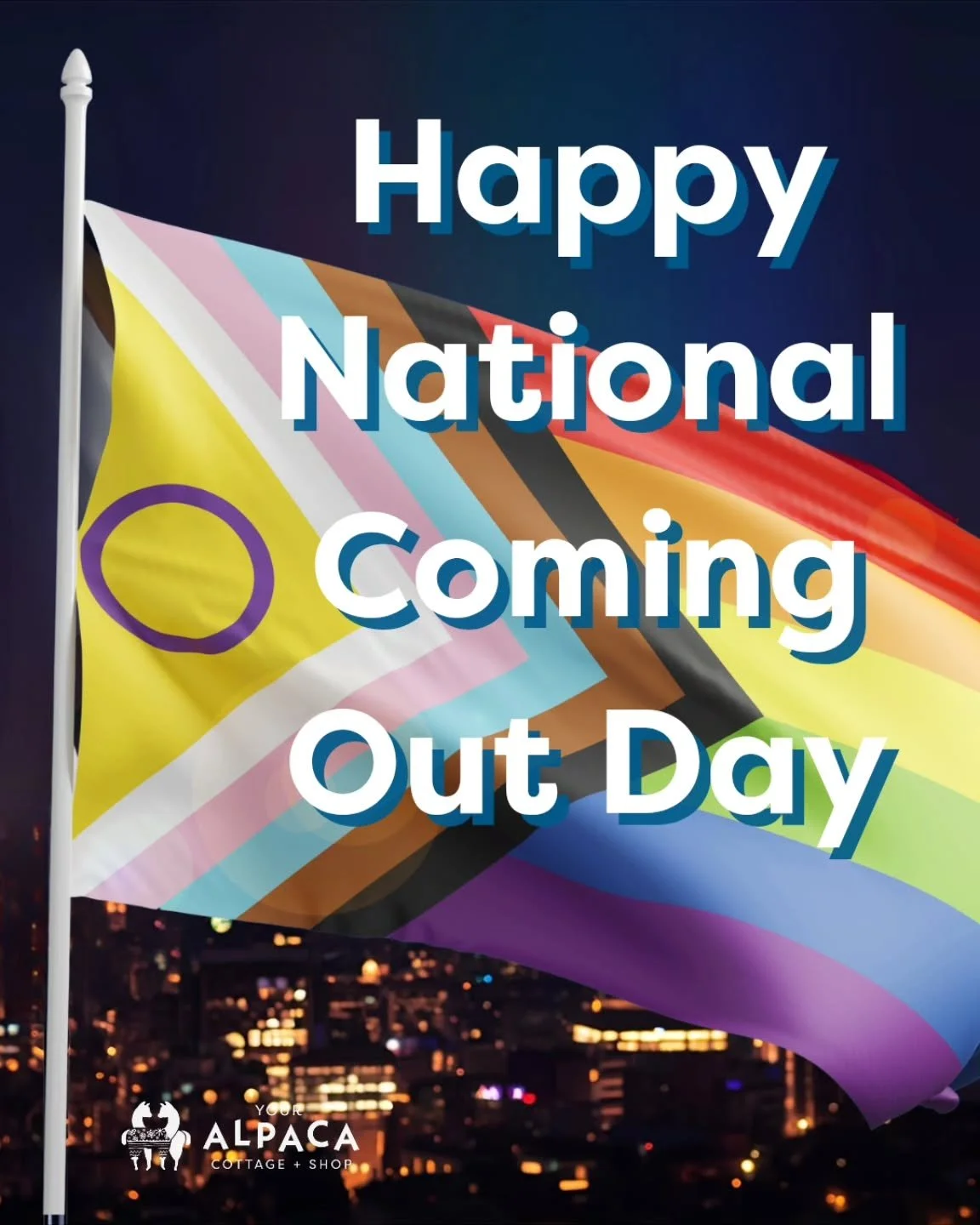 Hey! I'm Gay! Happy National Coming Out Day! 🏳️&zwj;🌈✨🏳️&zwj;⚧️

Your Alpaca Cottage an LGBTQ+ owned Airbnb &amp; online shop rooted in Community, Inclusion, Philanthropy &amp; Hospitality. We are actively committed to social ustice &amp; human ri