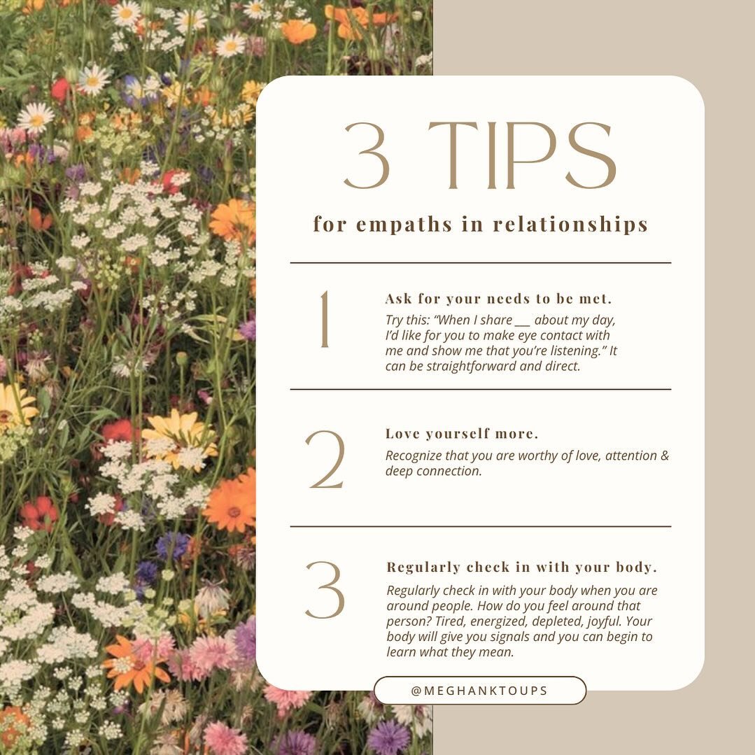 Tips for empaths in relationship- self care is so important- as is asking for our needs to be met (but first getting more clear even on what those might be!) would love to hear how your high sensitivity affects your relational life ❤️⬇️

#anxiety #ho