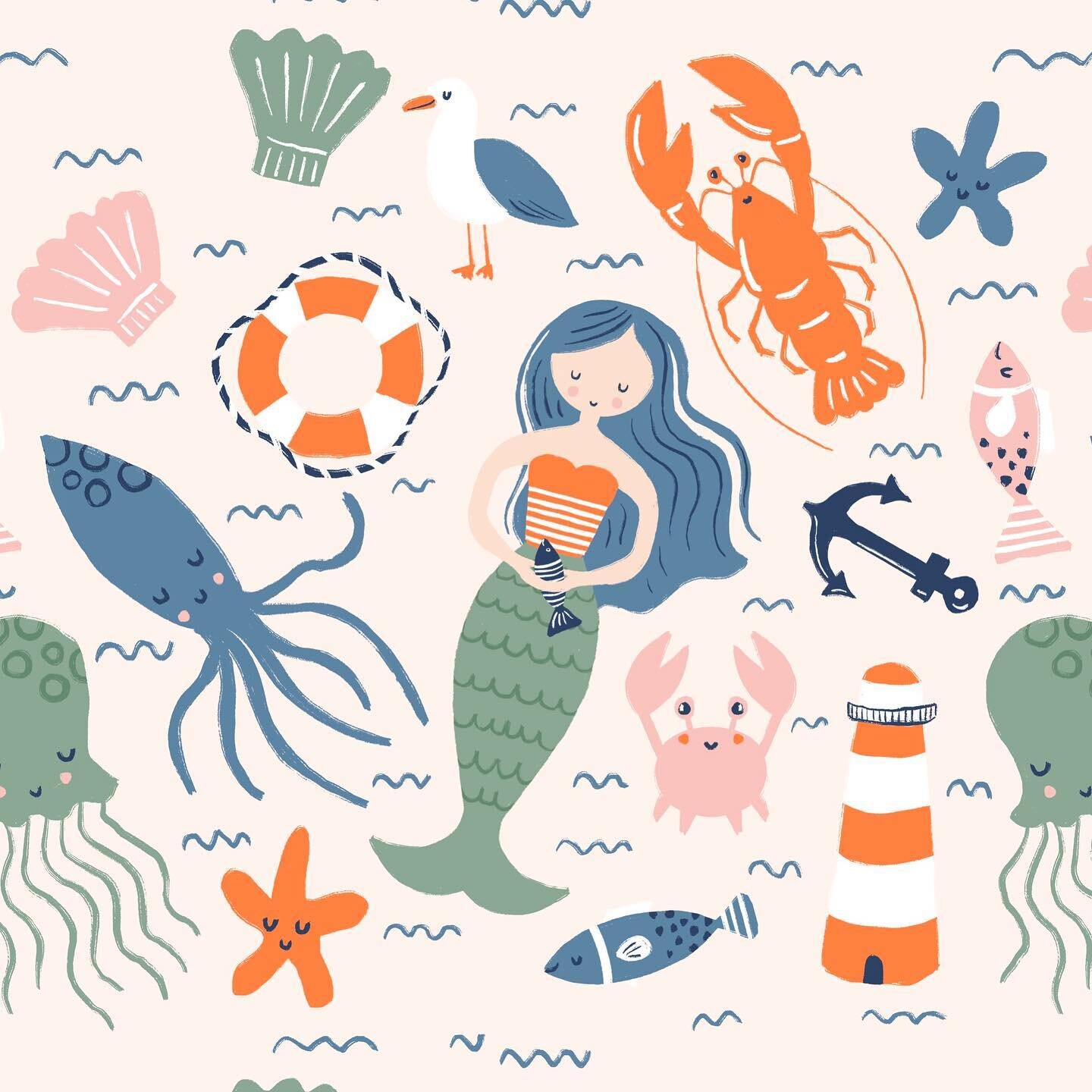 Happy Monday from this little mermaid I drew 🐠 
.
.
.
#surtex2023 #kidsart #fabricdesign #surfacedesign #surfacepatterndesign #patterndesign #printdesign #textiledesign #kidsfabric #patternillustration