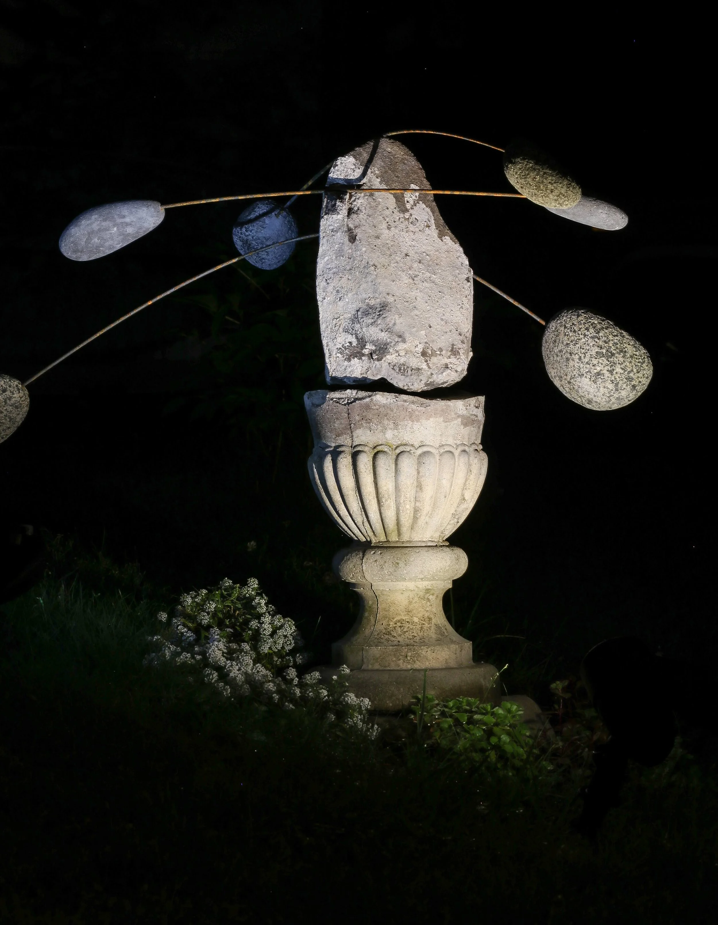 Balance point - stone and steel sculpture (illuminated)