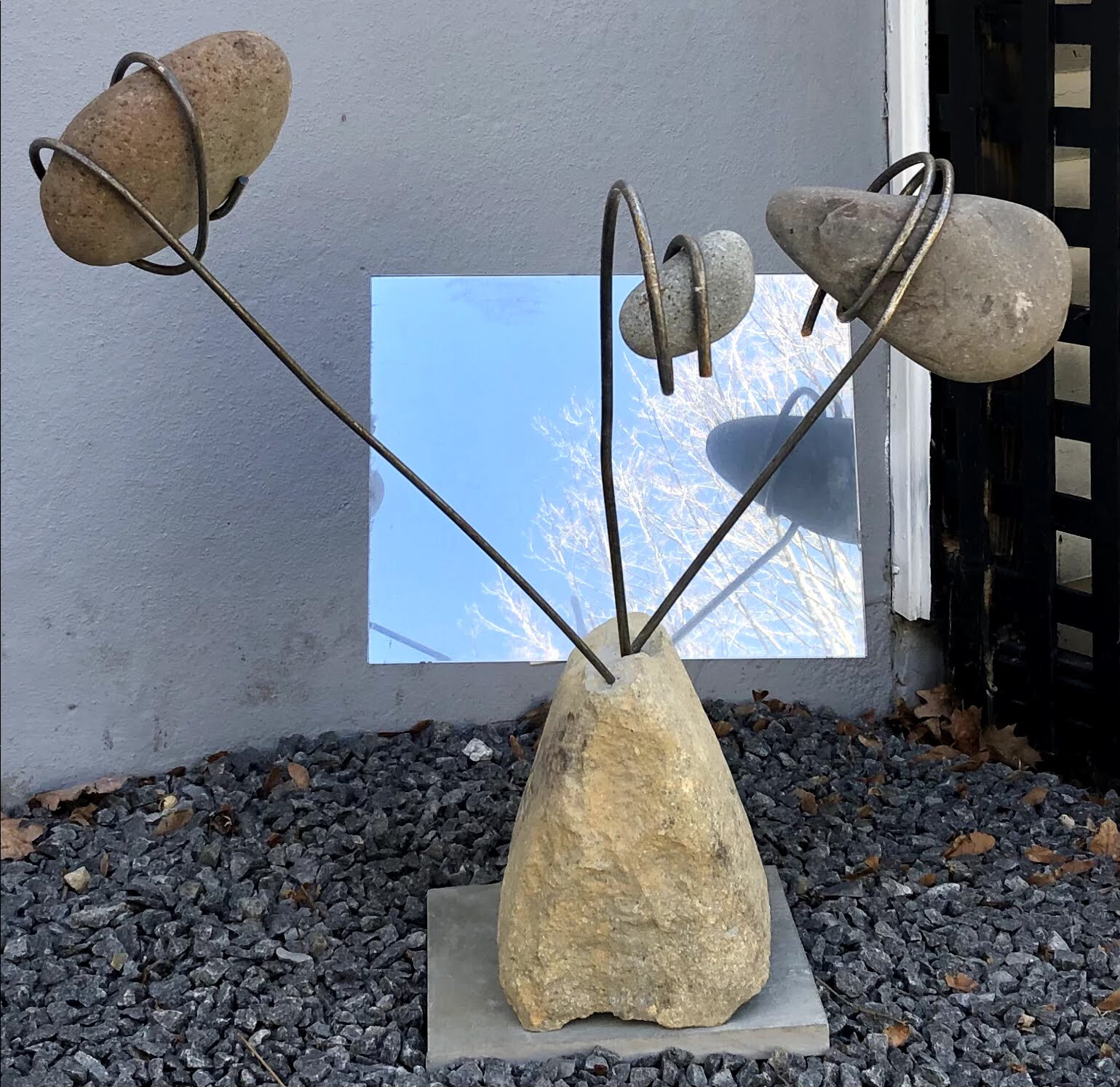 Untitled - stone, steel and glass sculpture