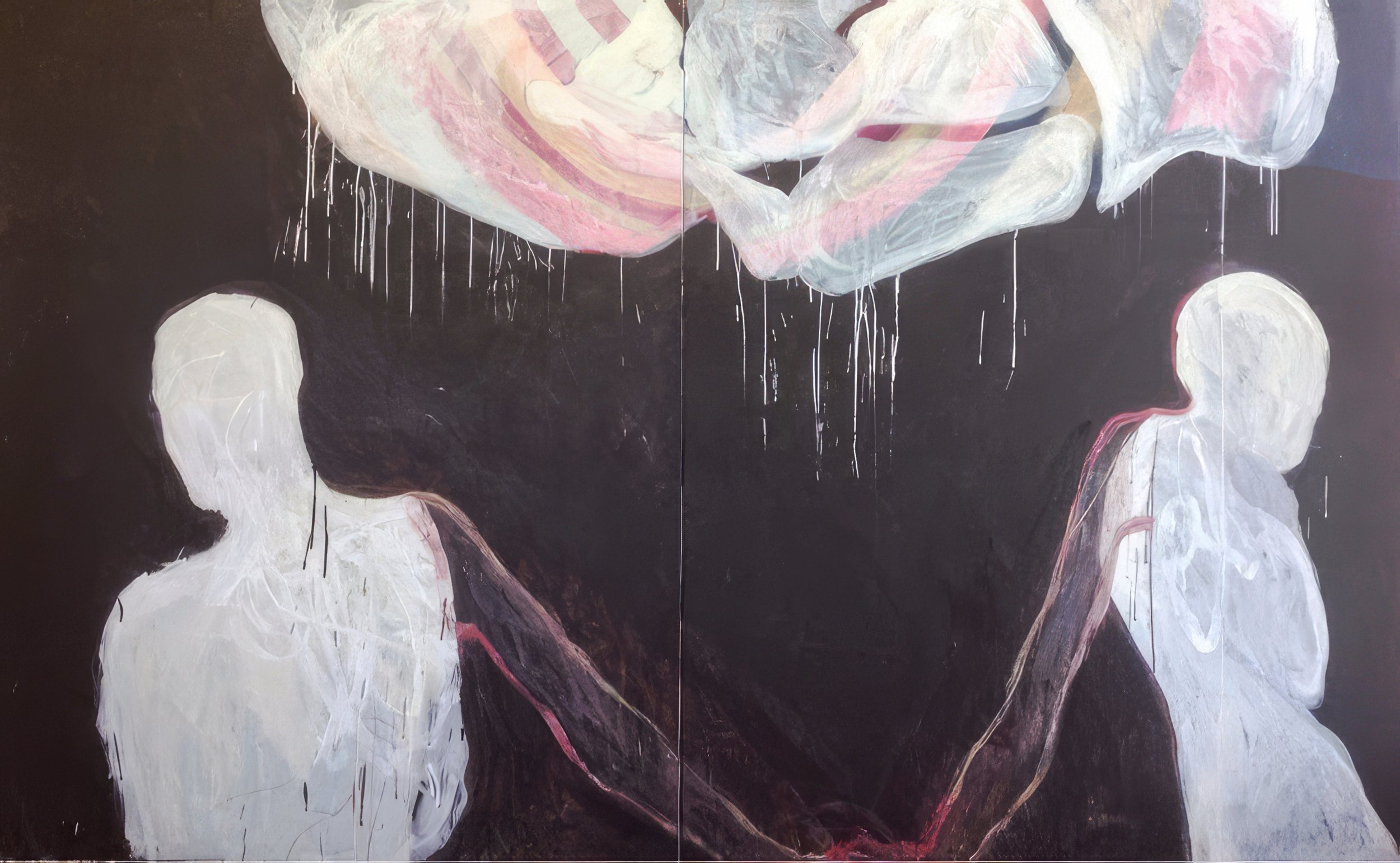 A KISS THROUGH SPACE AND TIME 2014 DIPTYCH ACRYLIC ON CANVAS 72"H X 120"W (SOLD)