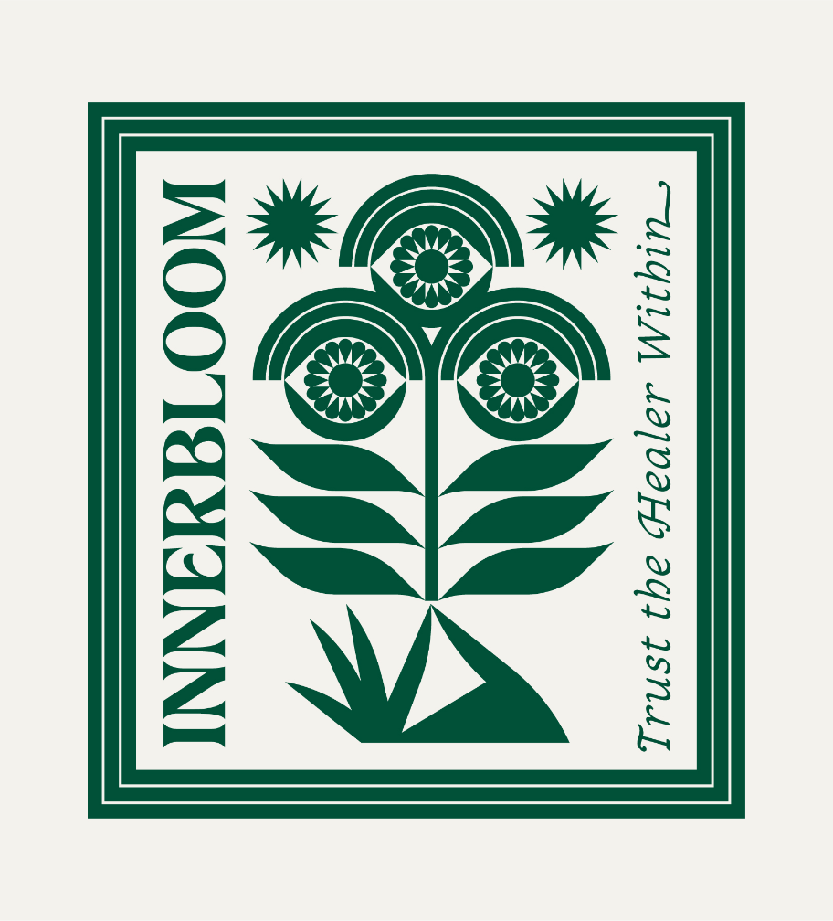 A green and white label with a stylized flower and leaf design, the words "INTERGROWTH" on the left side, and "Trust the Healer Within" on the right side.