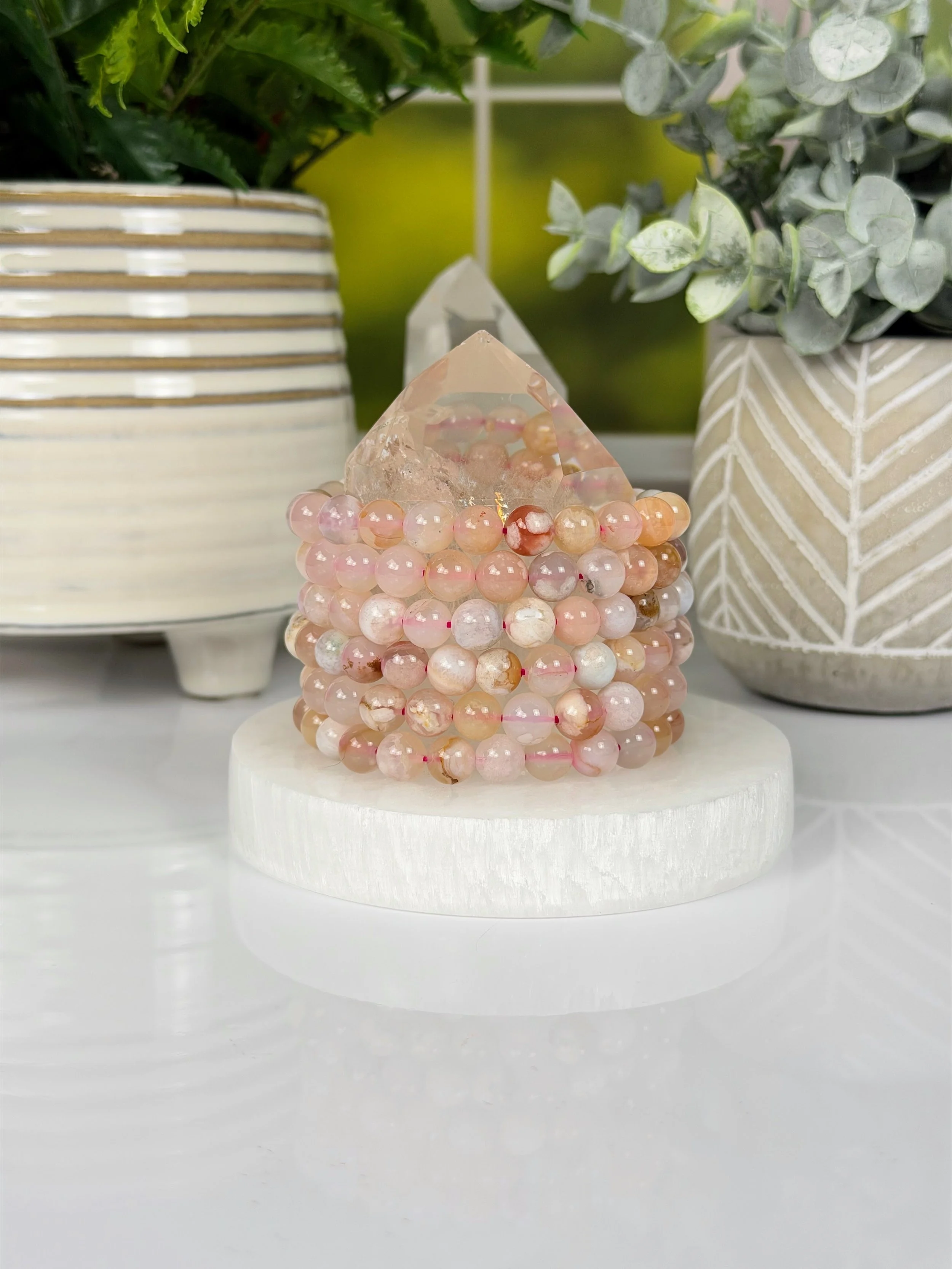 Natural Flower Agate Sakura Cherry Blossom Bracelet 8mm