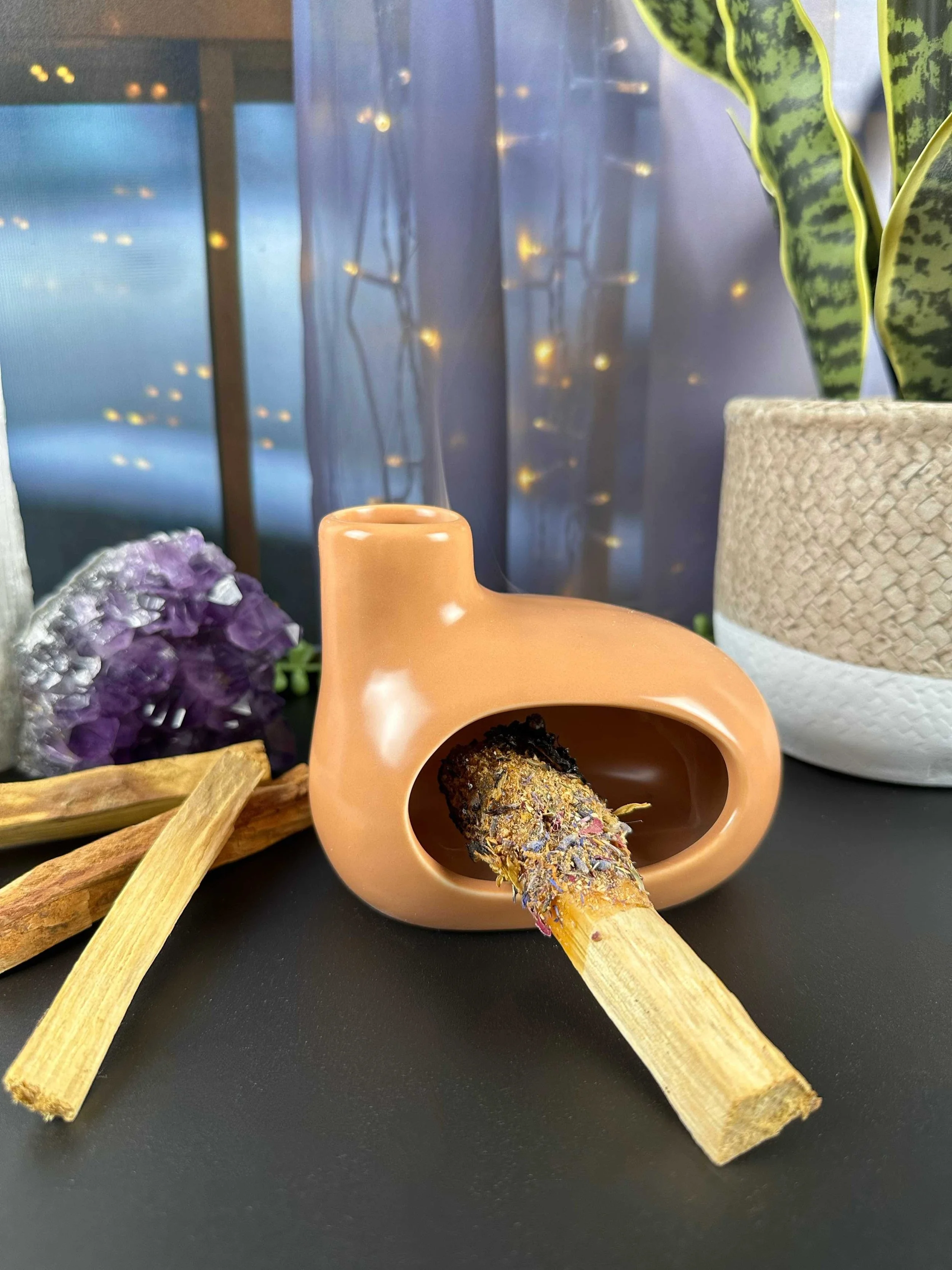 Contemporary Style Palo Santo Holder Chiminea Smudging Hearth Adobe
