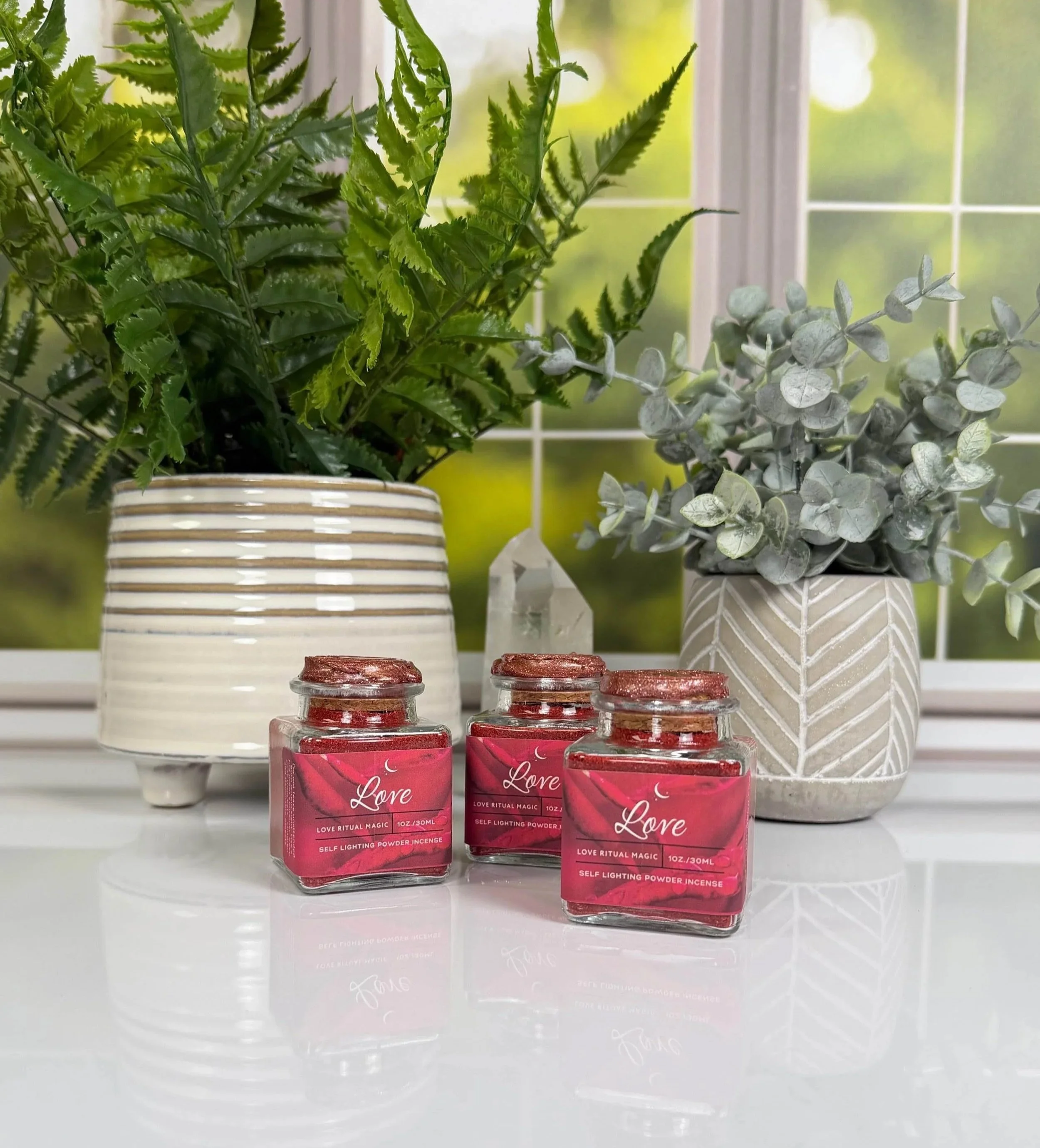 Love Self Lighting Incense Powder Smoke Cleansing Smudge Glass Jar 1 oz./30ml