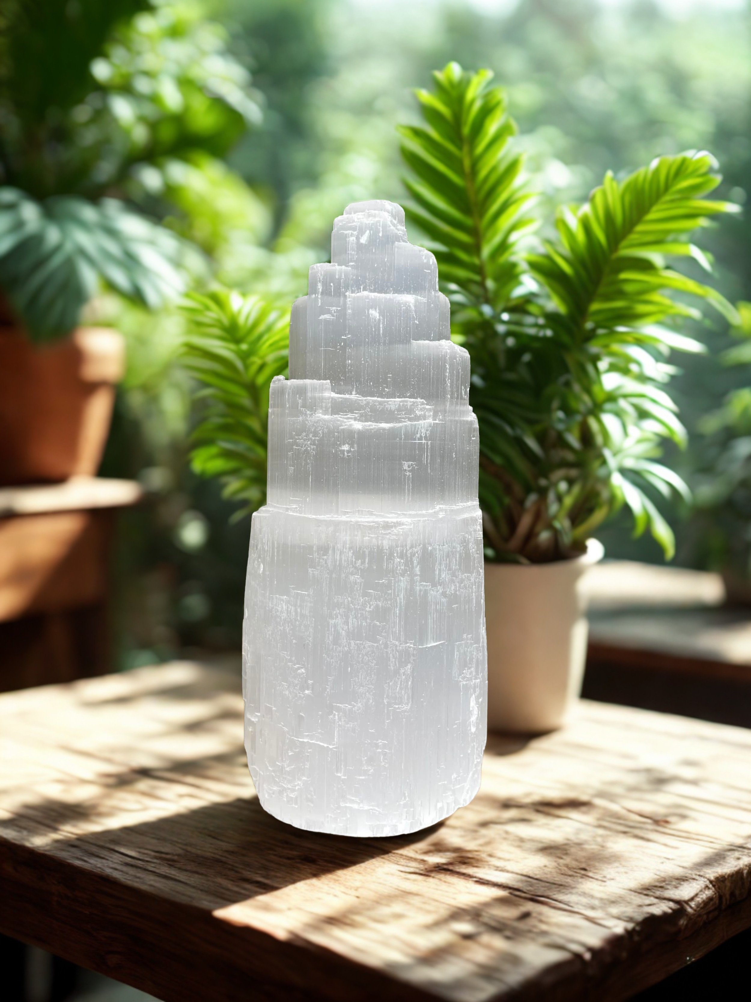 Selenite Lamp Skyscraper Tower 8-9" Tall