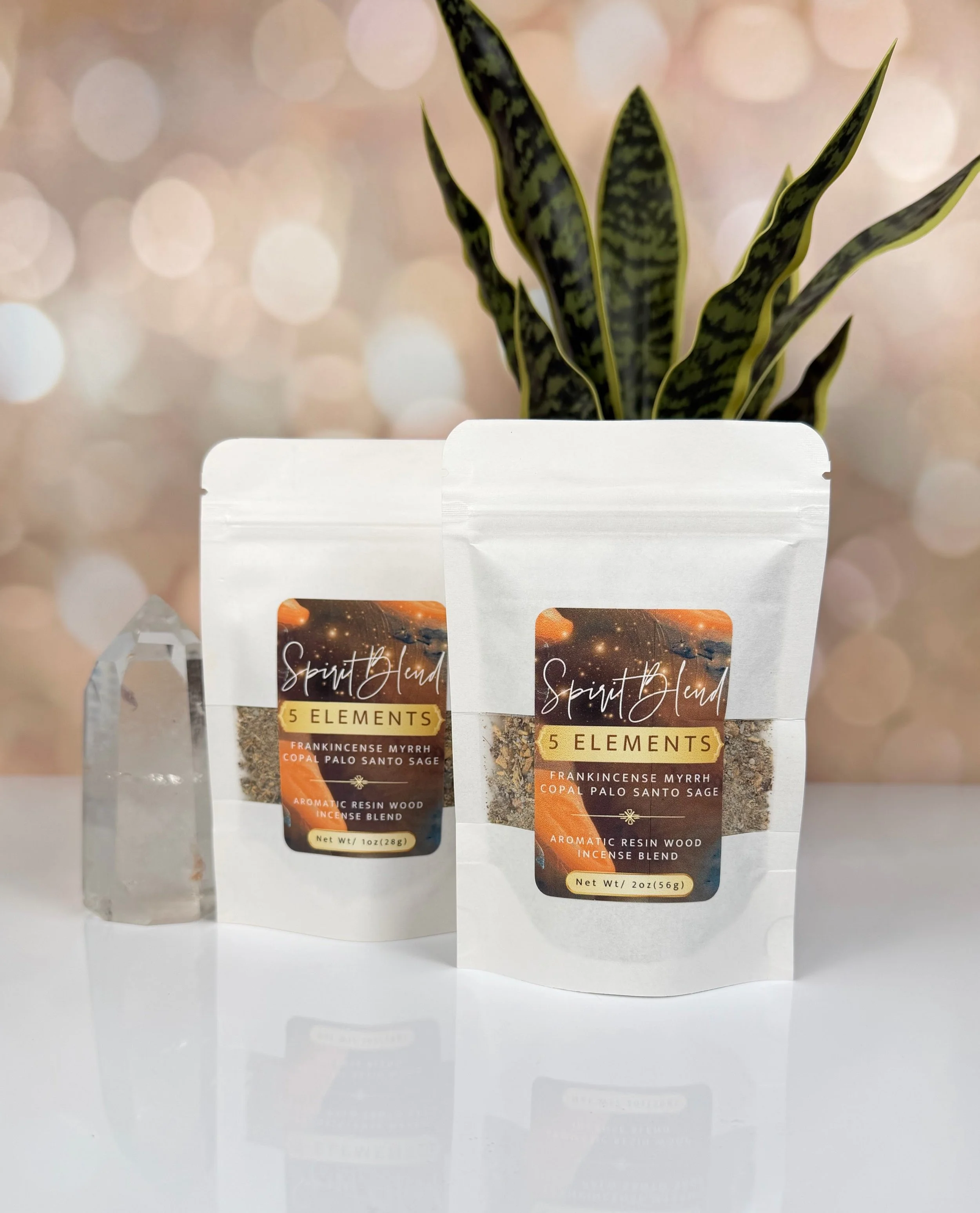Spirit Blend Incense '5 Elements' Frankincense, Myrrh, Palo Santo, Copal and White Sage Ritual 1oz and 2 oz.