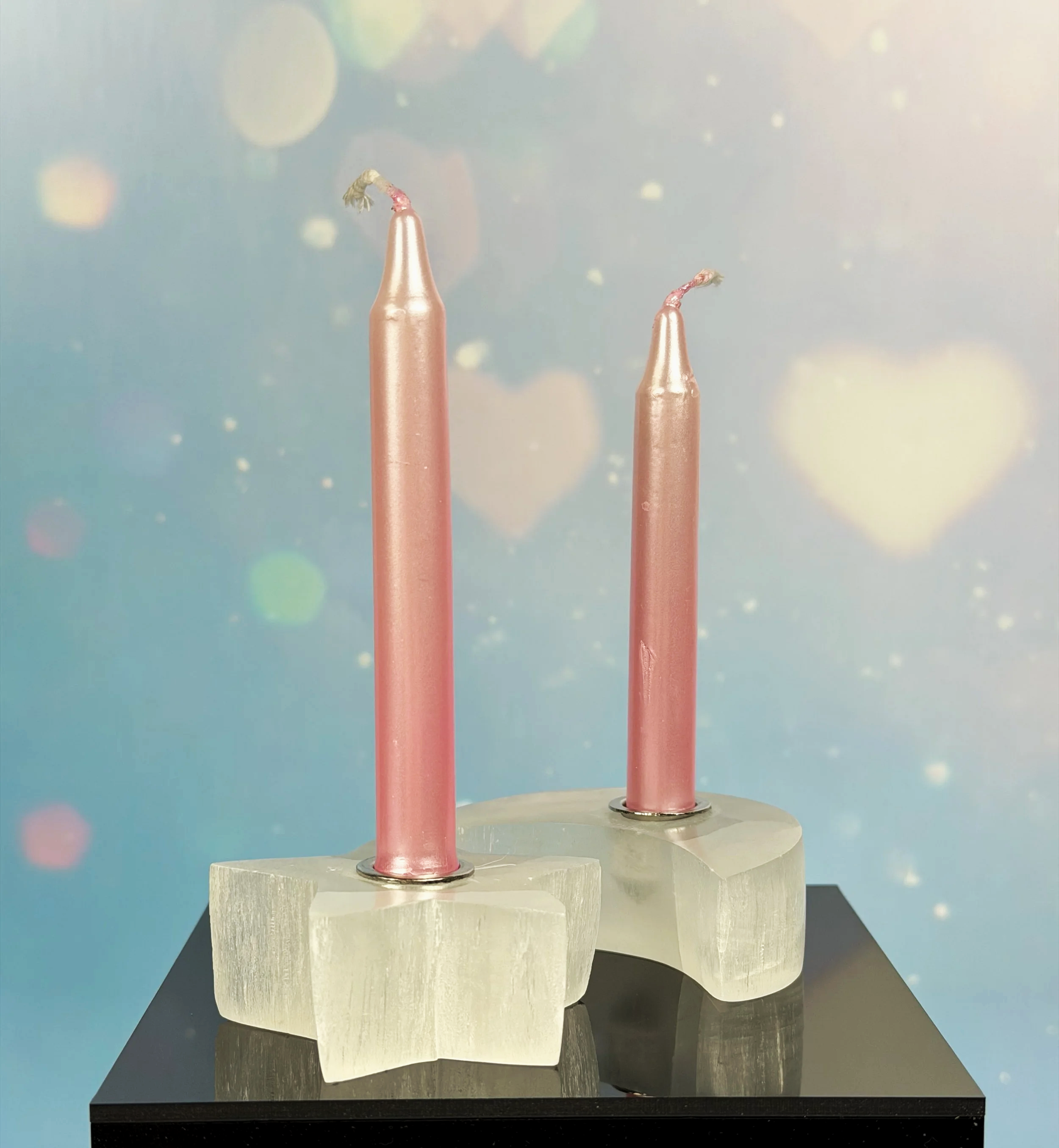 Selenite Polished Star and Moon Chime Candle Holders *NEW*