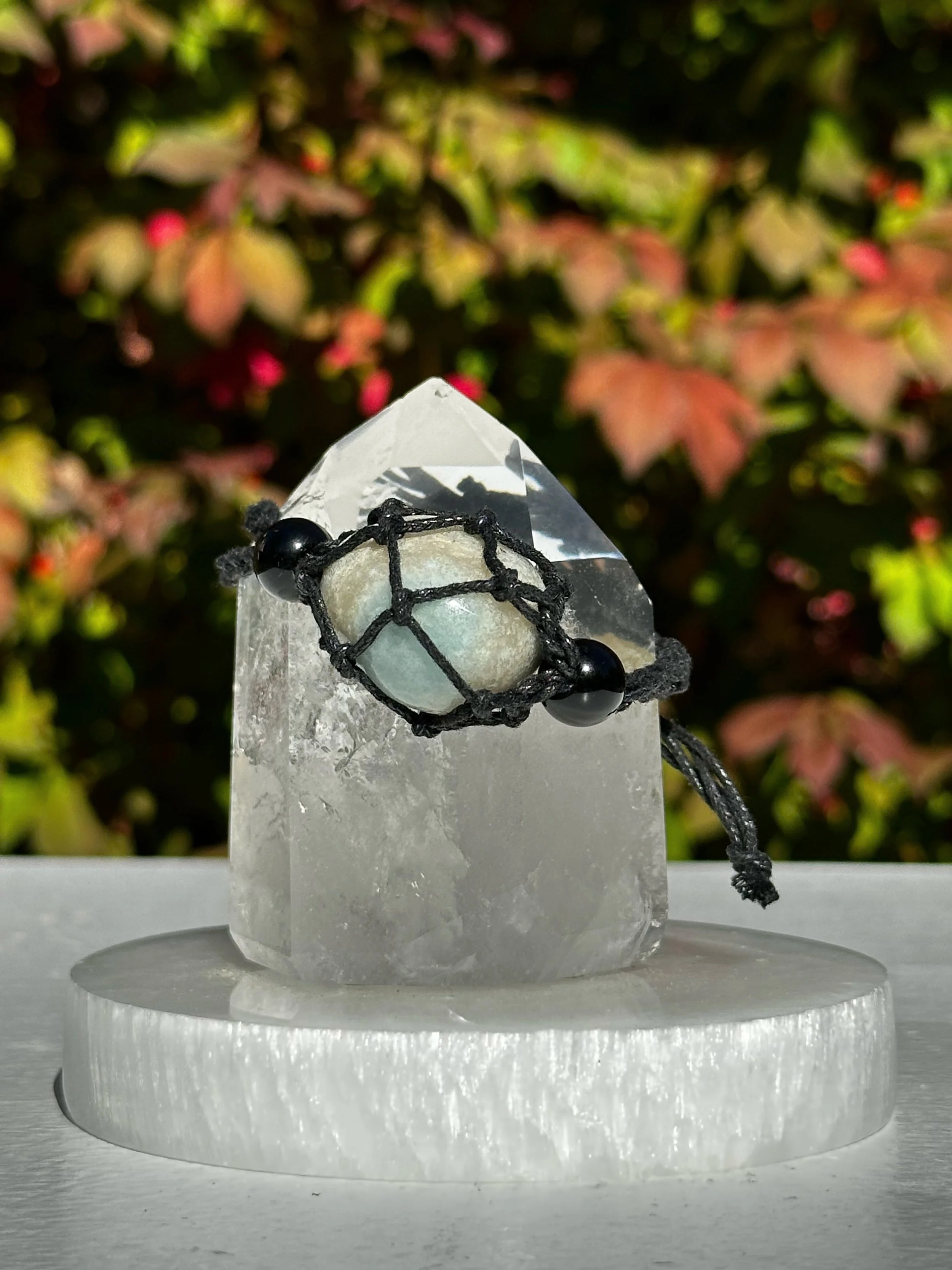 Macramé Braided Boho Crystal Bracelet Holder with Trolleite Crystal