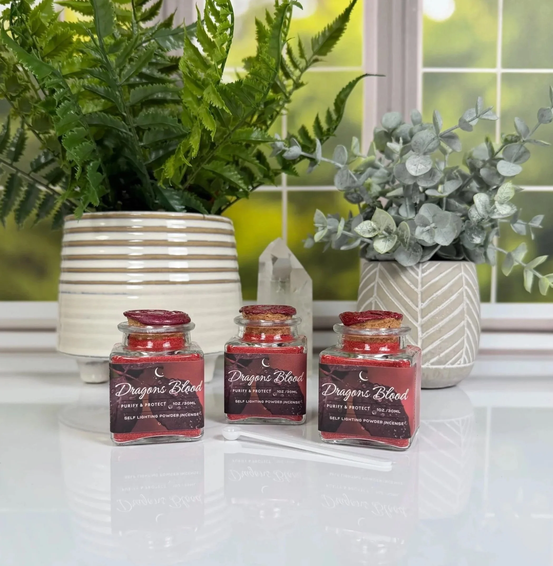 Dragon's Blood Self Lighting Incense Powder Smoke Cleansing Smudge Glass Jar 1 oz. / 30ml