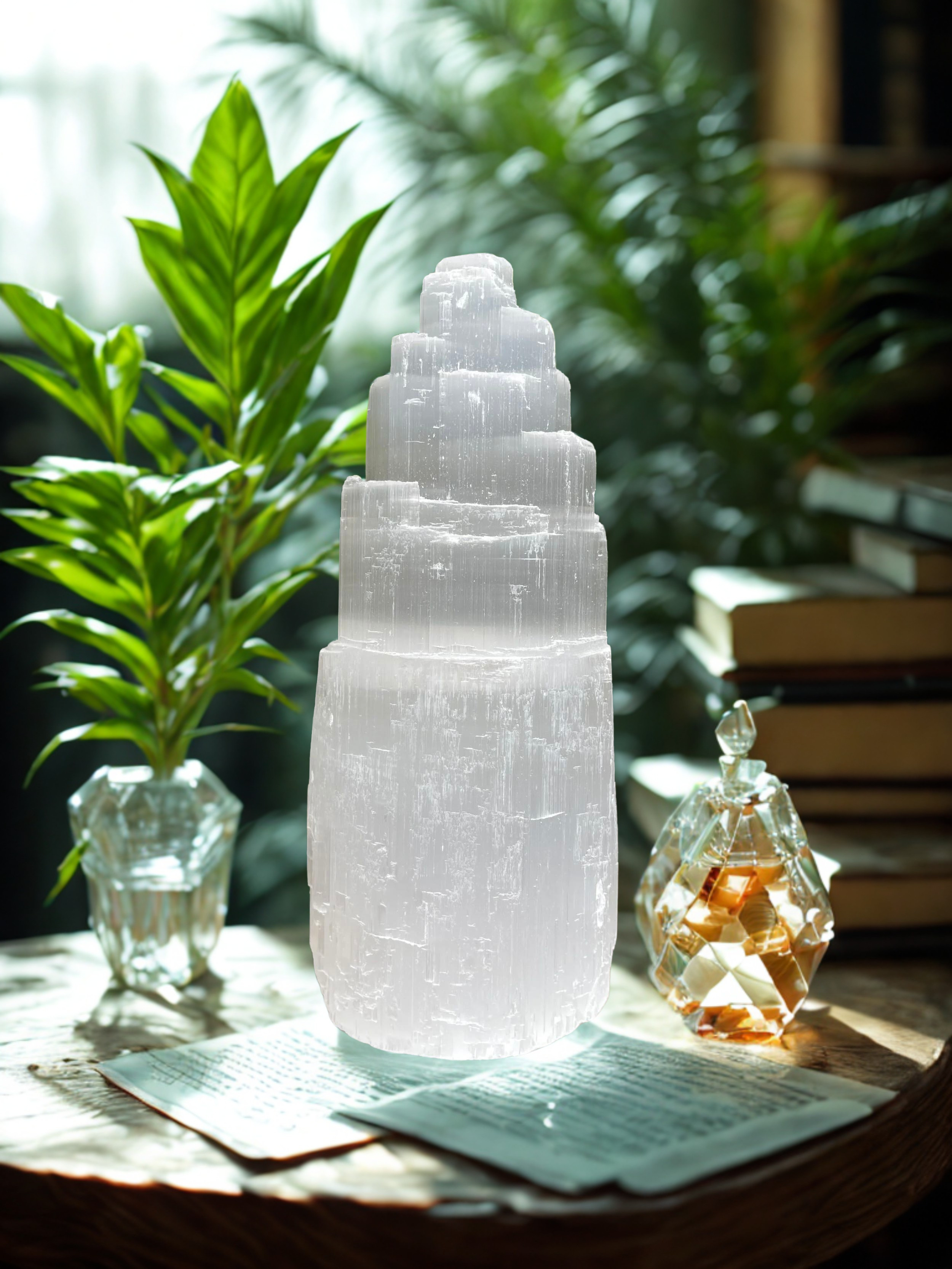 Selenite Lamp Skyscraper Tower 10-11"