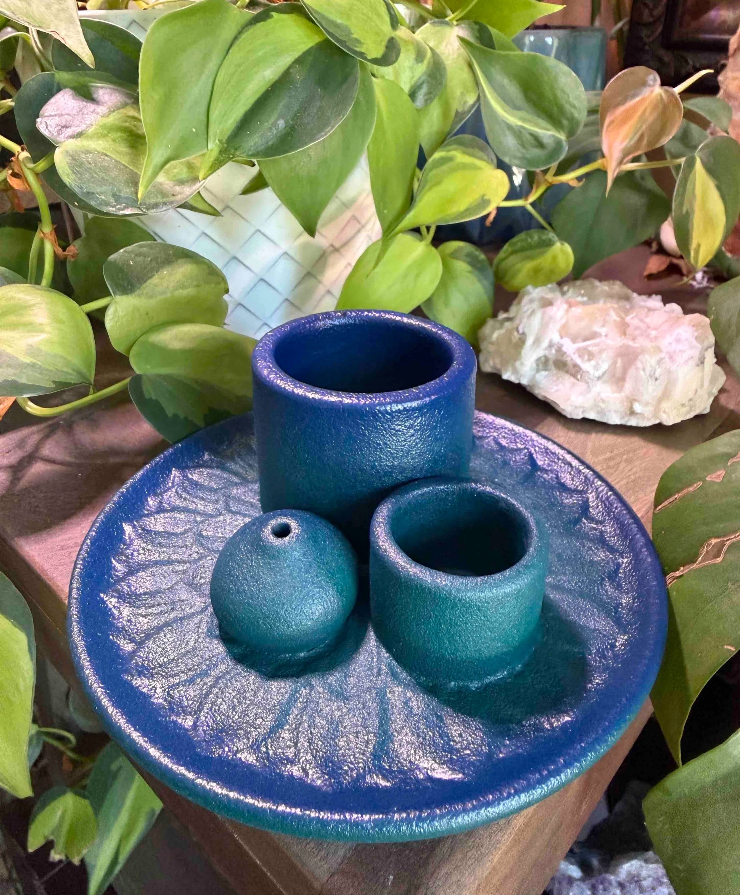 Teal Blue 4-in-1 Sage Palo Santo Incense Aromatherapy and Candle Holder Burner