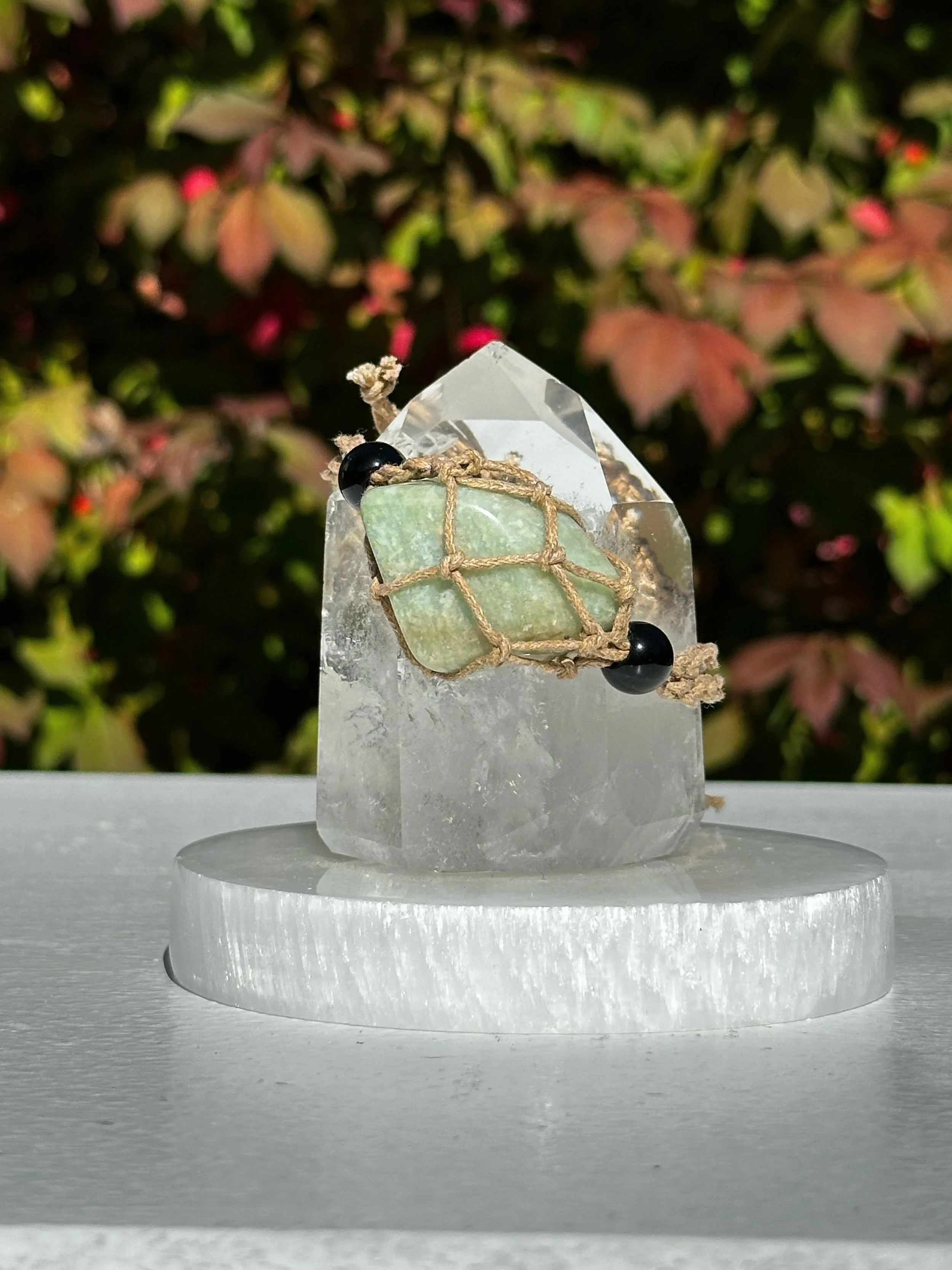 Macramé Braided Boho Crystal Bracelet Holder with Amazonite Crystal