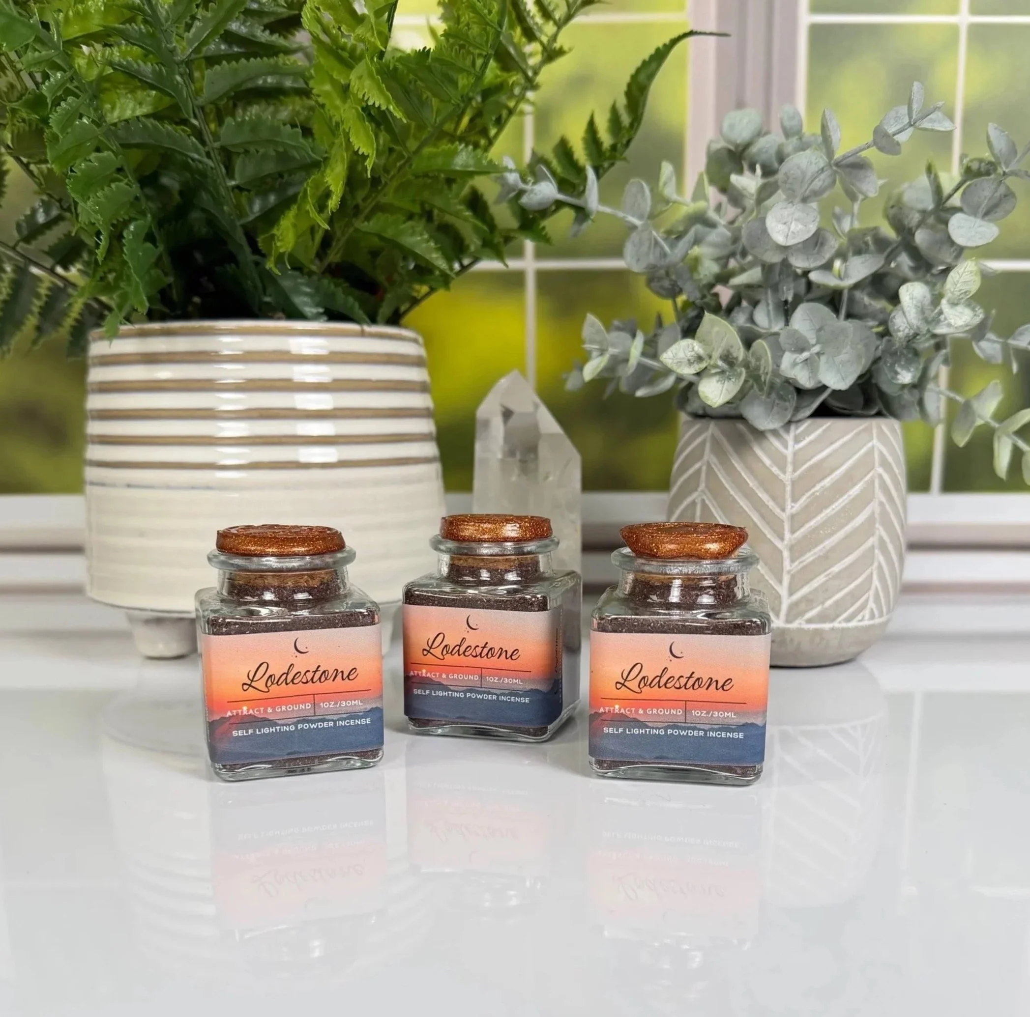 Lodestone Self Lighting Incense Powder Smoke Cleansing Smudge Glass Jar 1 oz. / 30ml