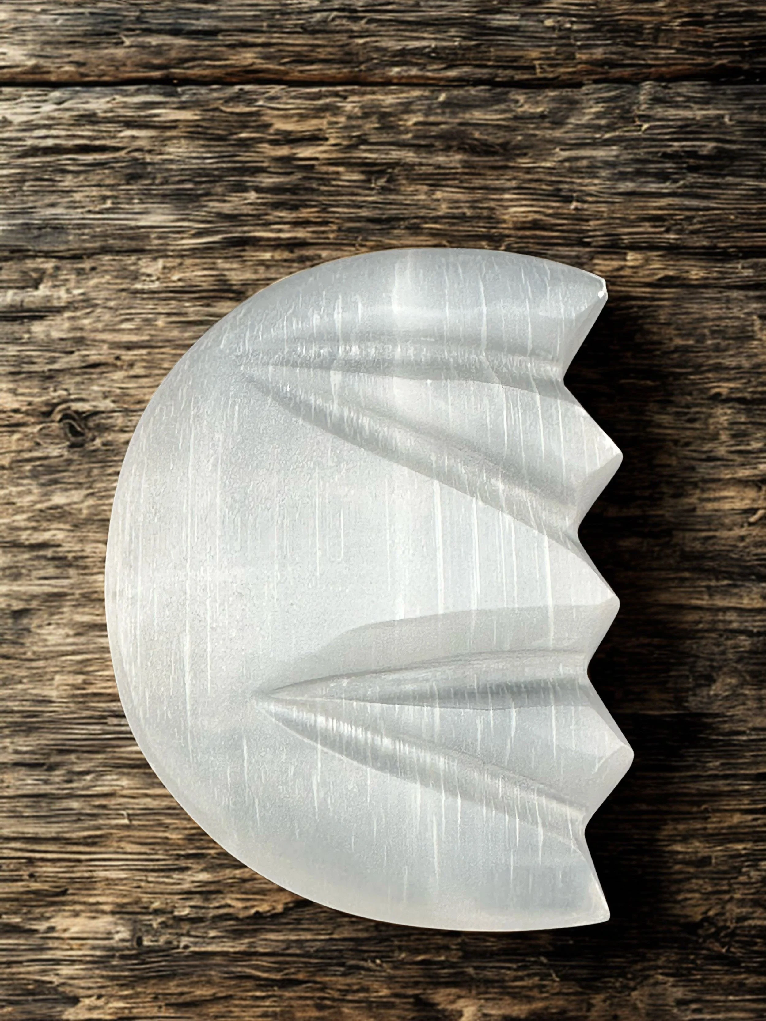 Selenite Puffy Carved Moon Shape 3" Aura Clear