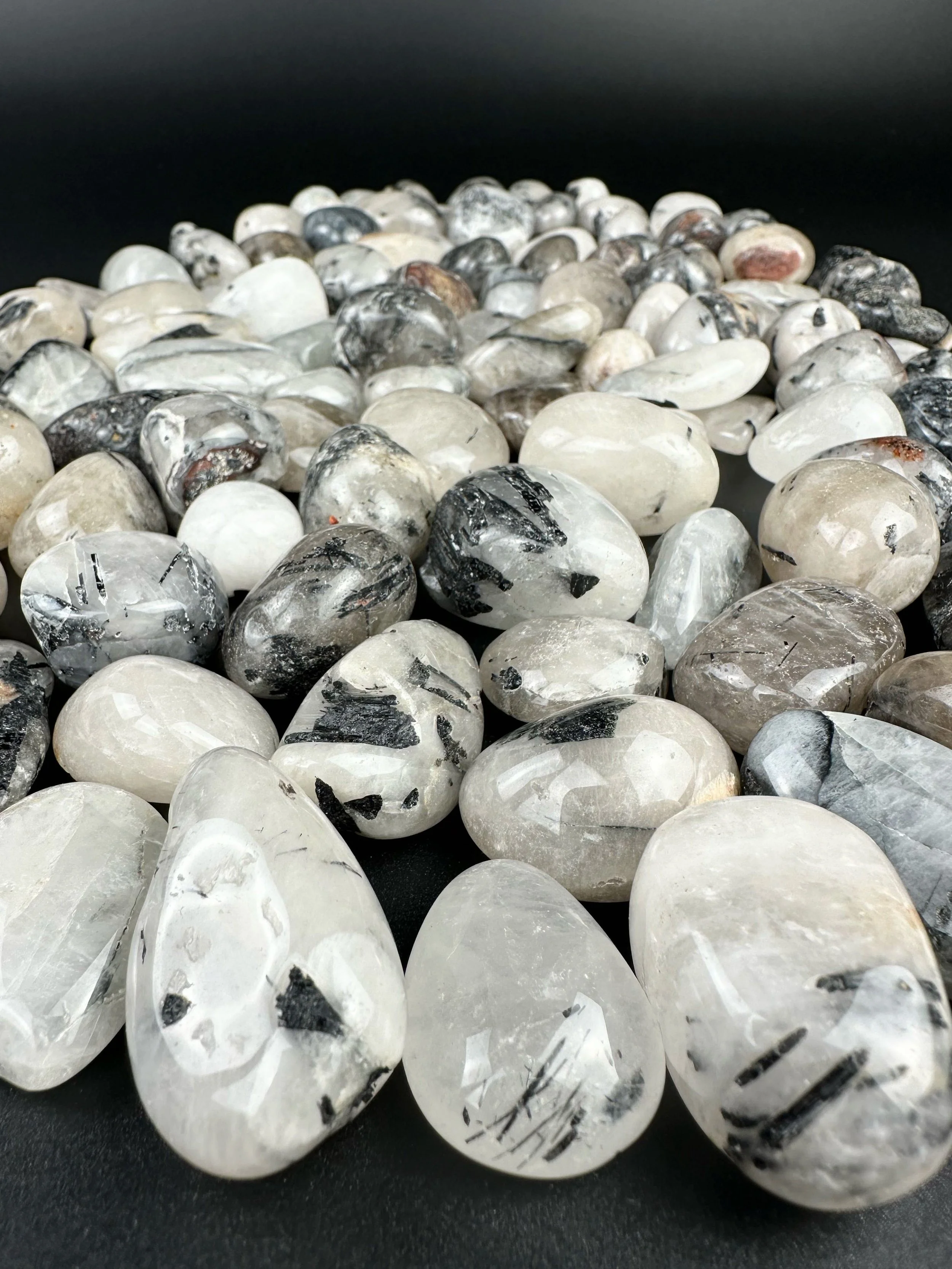 Natural Tourmalinated Quartz Tumbles