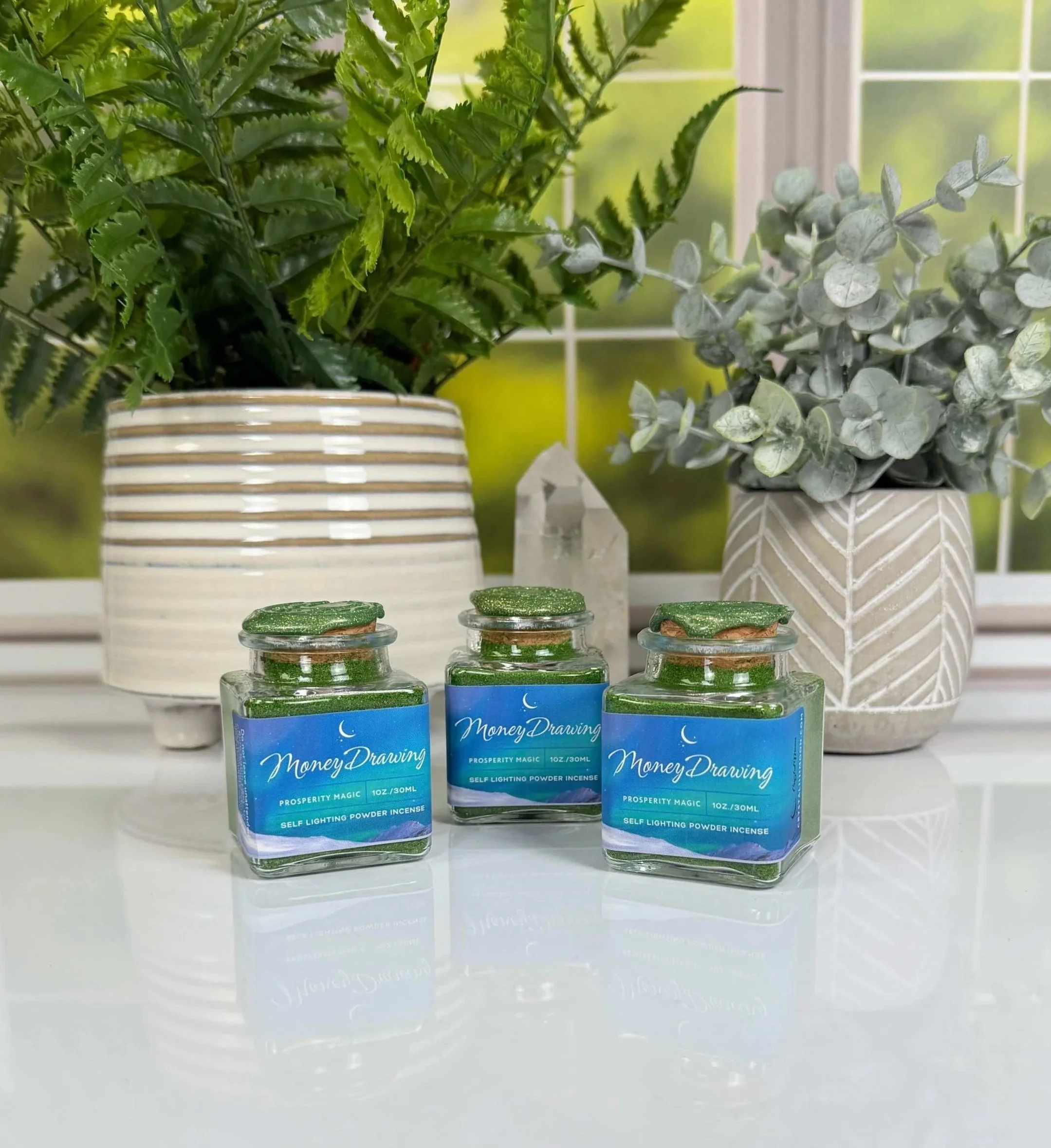 Money Drawing Self Lighting Incense Powder Smoke Cleansing Smudge Glass Jar 1 oz. / 30ml