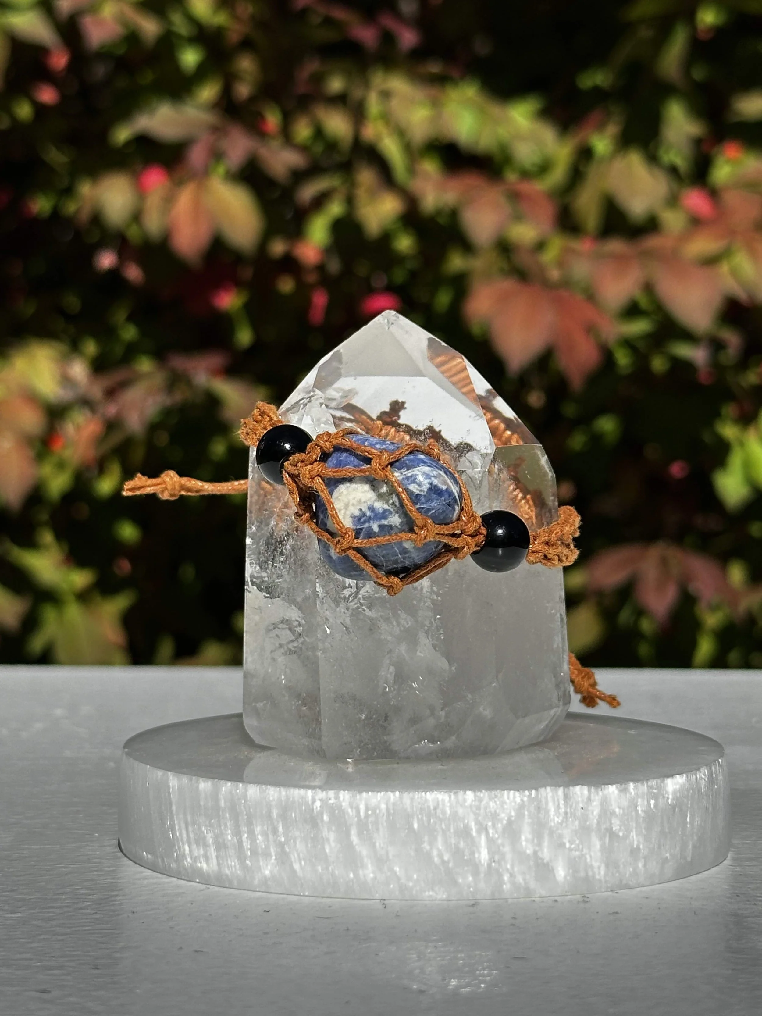 Macramé Braided Boho Crystal Bracelet Holder with Sodalite Crystal