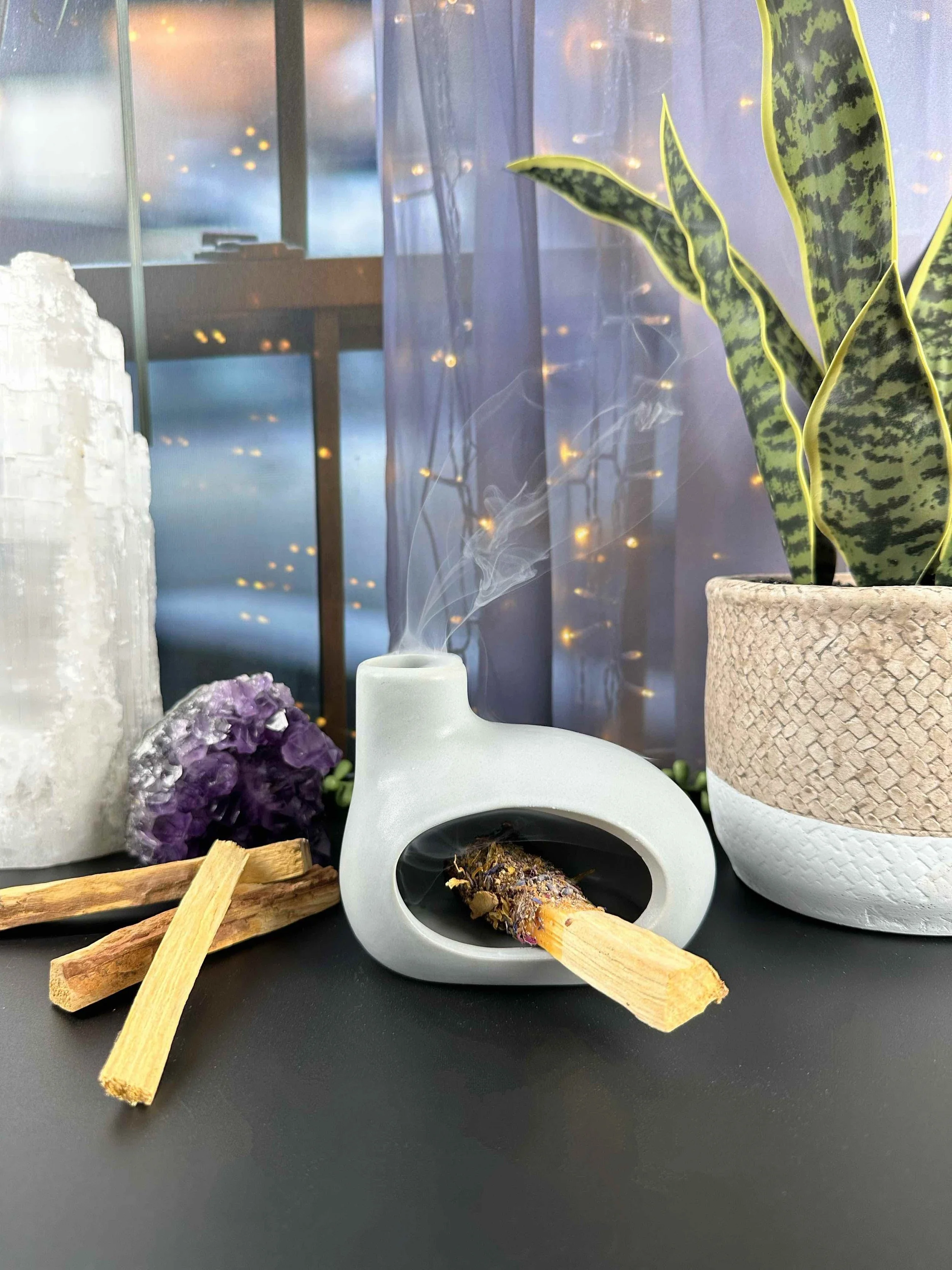 Contemporary Style Palo Santo Holder Chiminea Smudging Hearth Ash/Grey