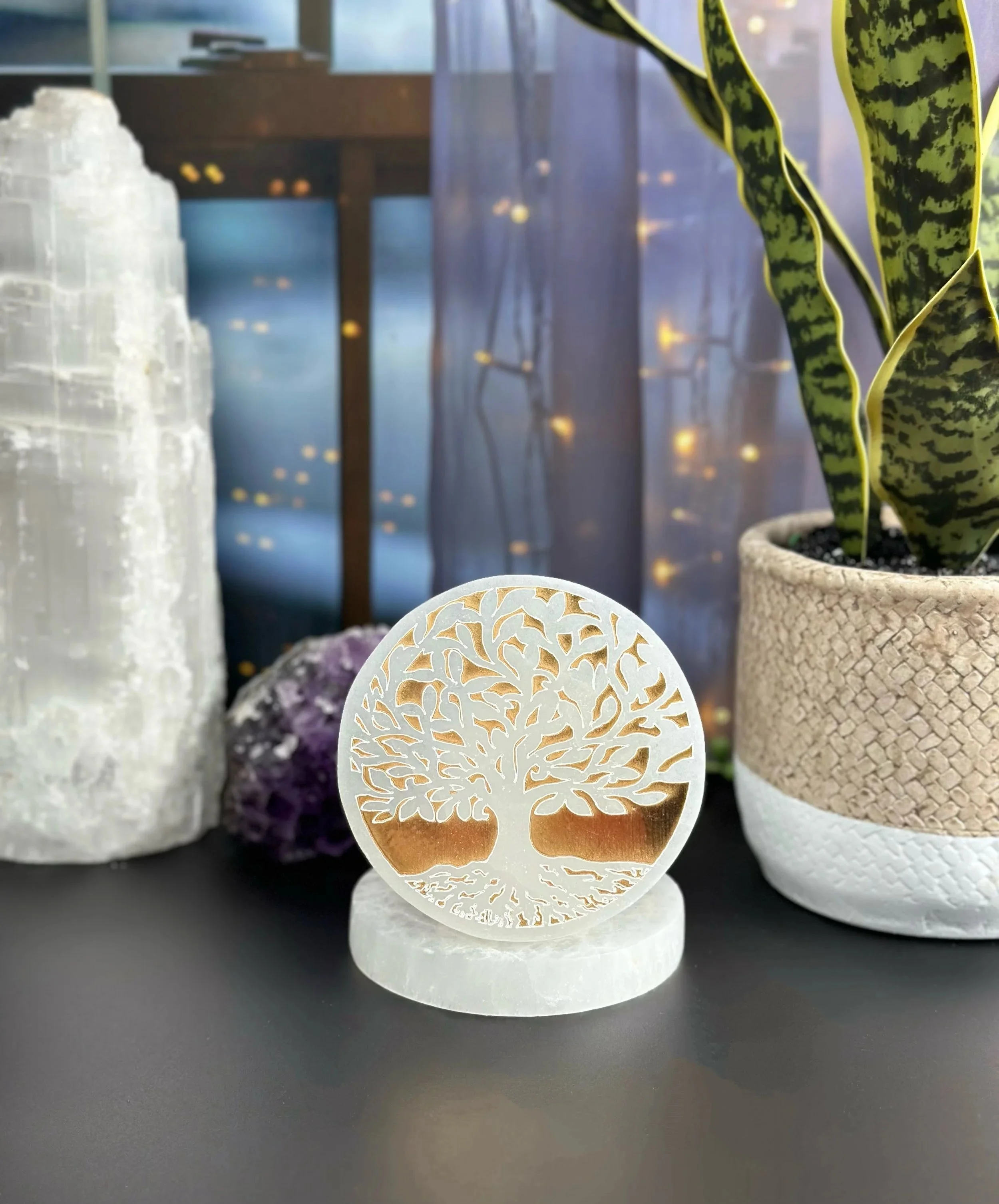 Golden Selenite Polished Tree of Life Charging Plate 4"