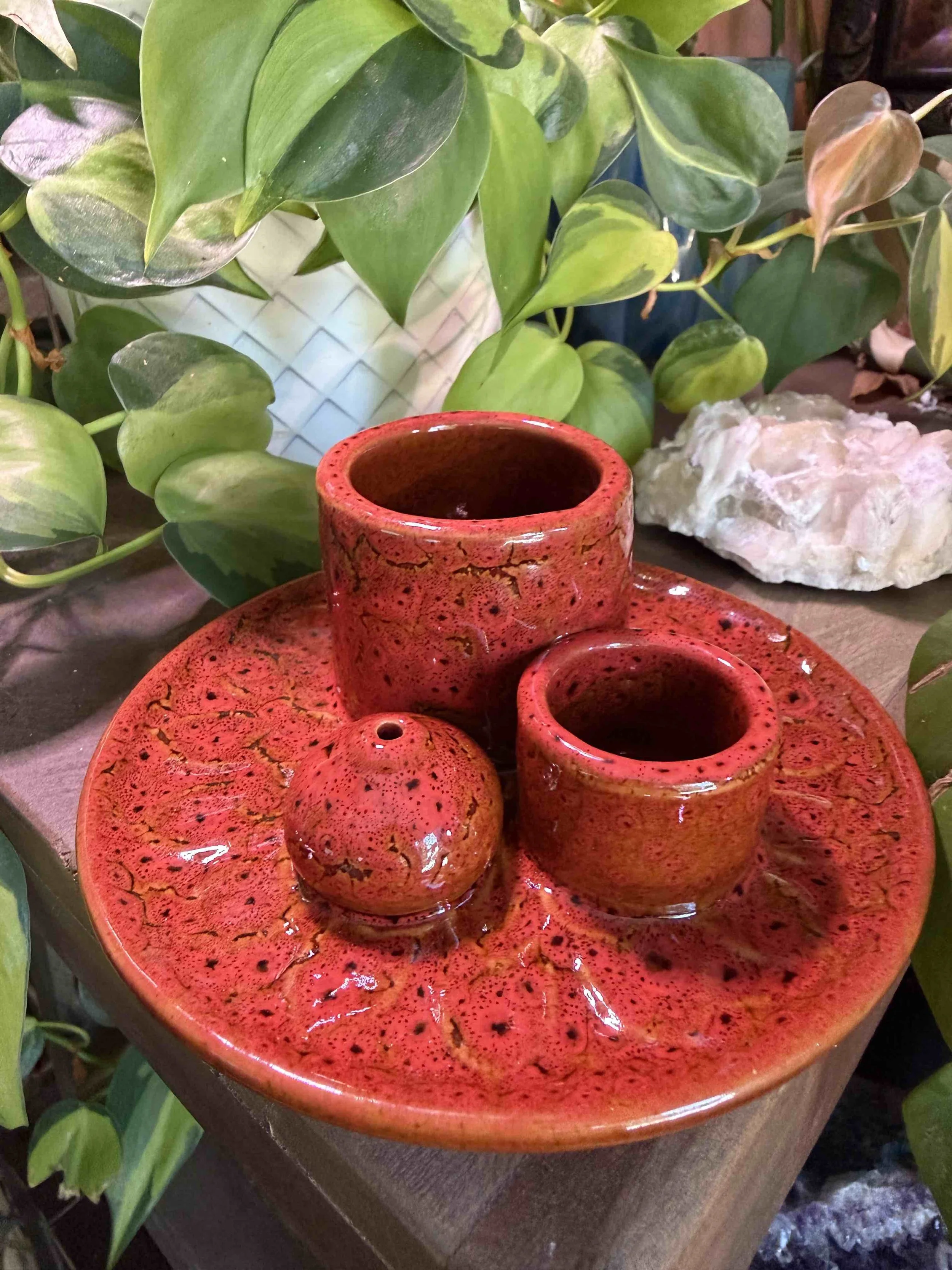 Brick Red 4-in-1 Sage Palo Santo Incense Aromatherapy and Candle Holder Burner