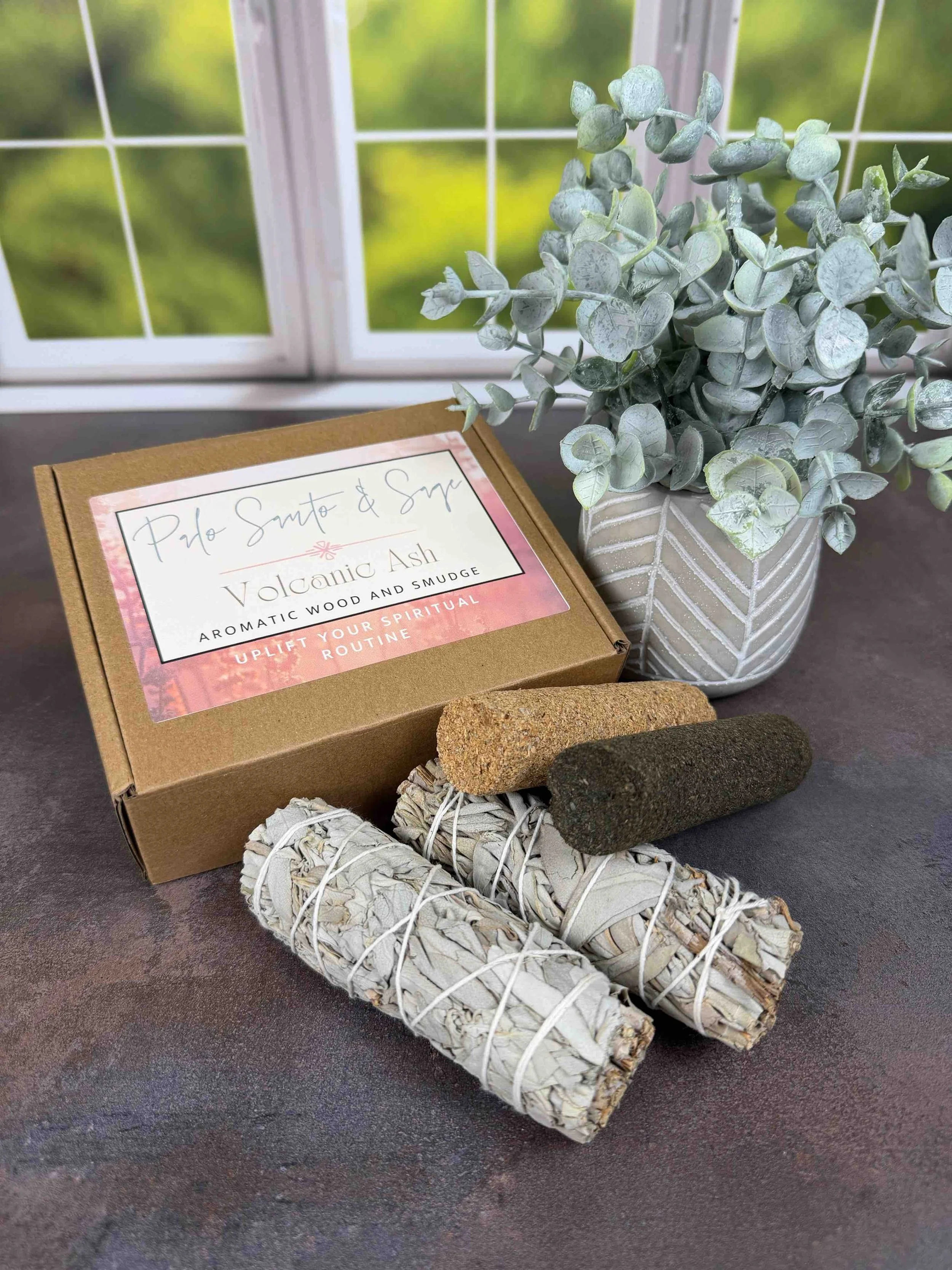 4 Pack Volcanic Ash Log, White Sage, and Palo Santo Bundles Smudge Smoke Ceremony Sticks