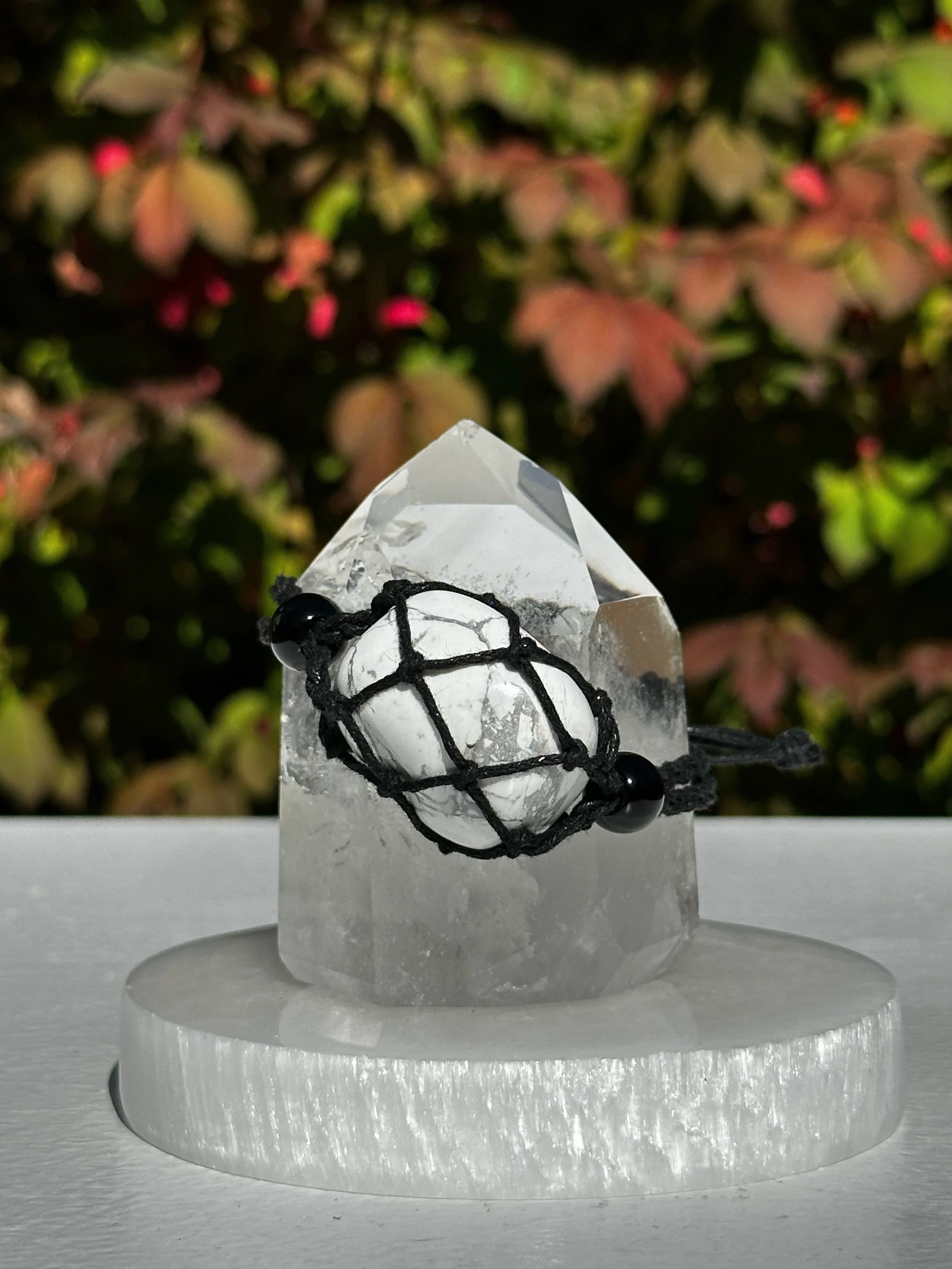 Macramé Braided Boho Crystal Bracelet Holder with Howlite Crystal