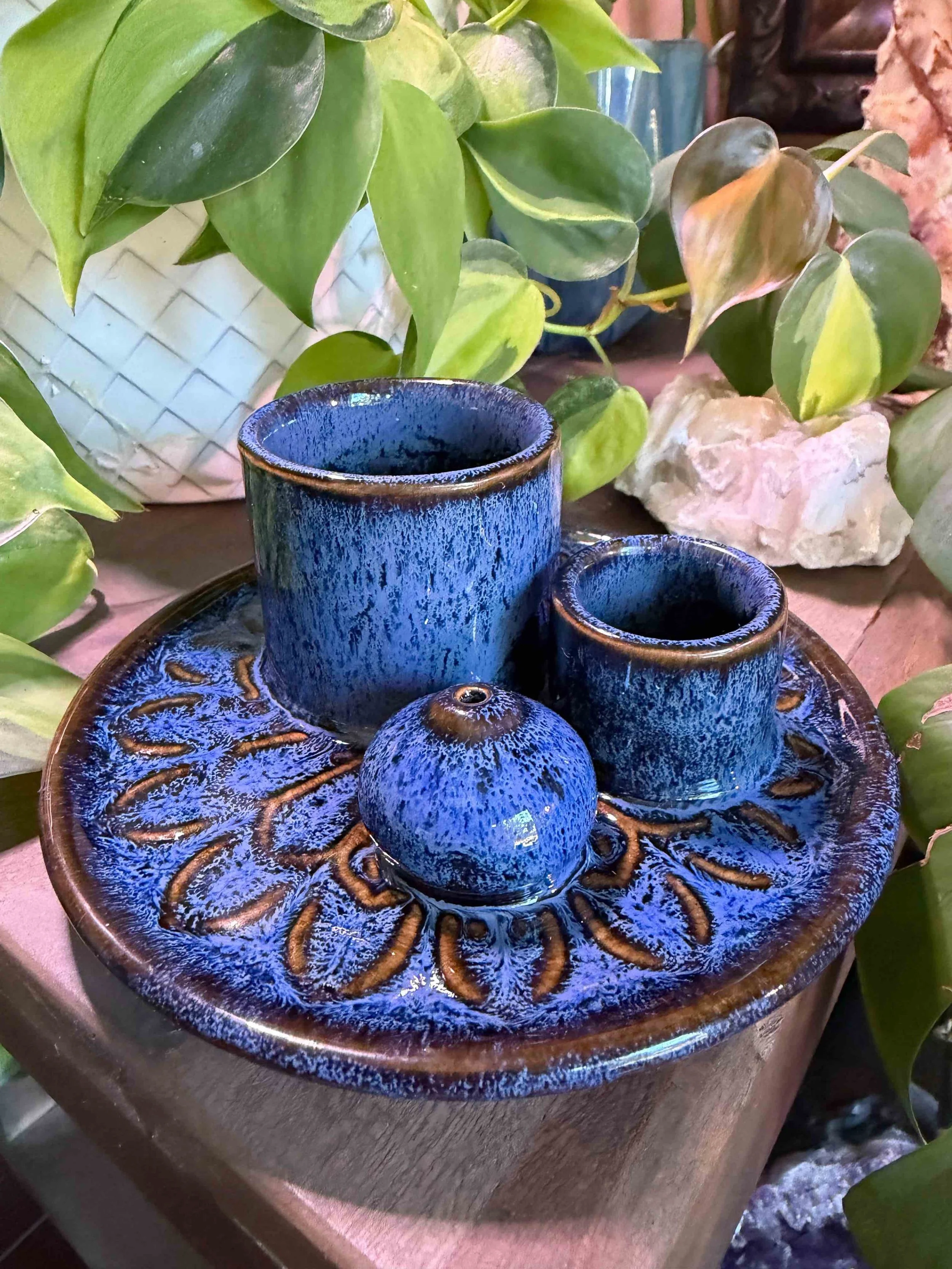 Ocean Blue 4-in-1 Sage Palo Santo Incense Aromatherapy and Candle Holder Burner