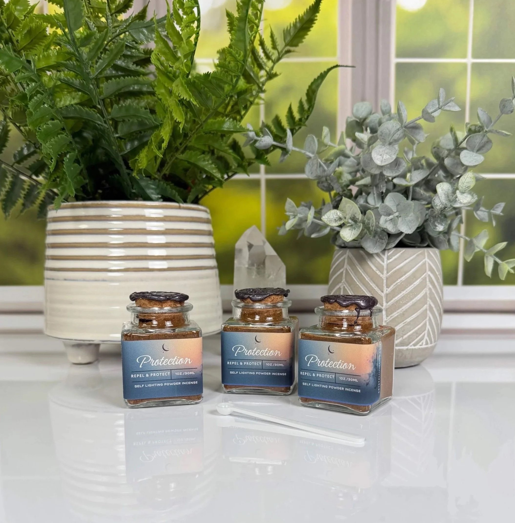 Protection Self Lighting Incense Powder Smoke Cleansing Smudge Glass Jar 1 oz. / 30ml