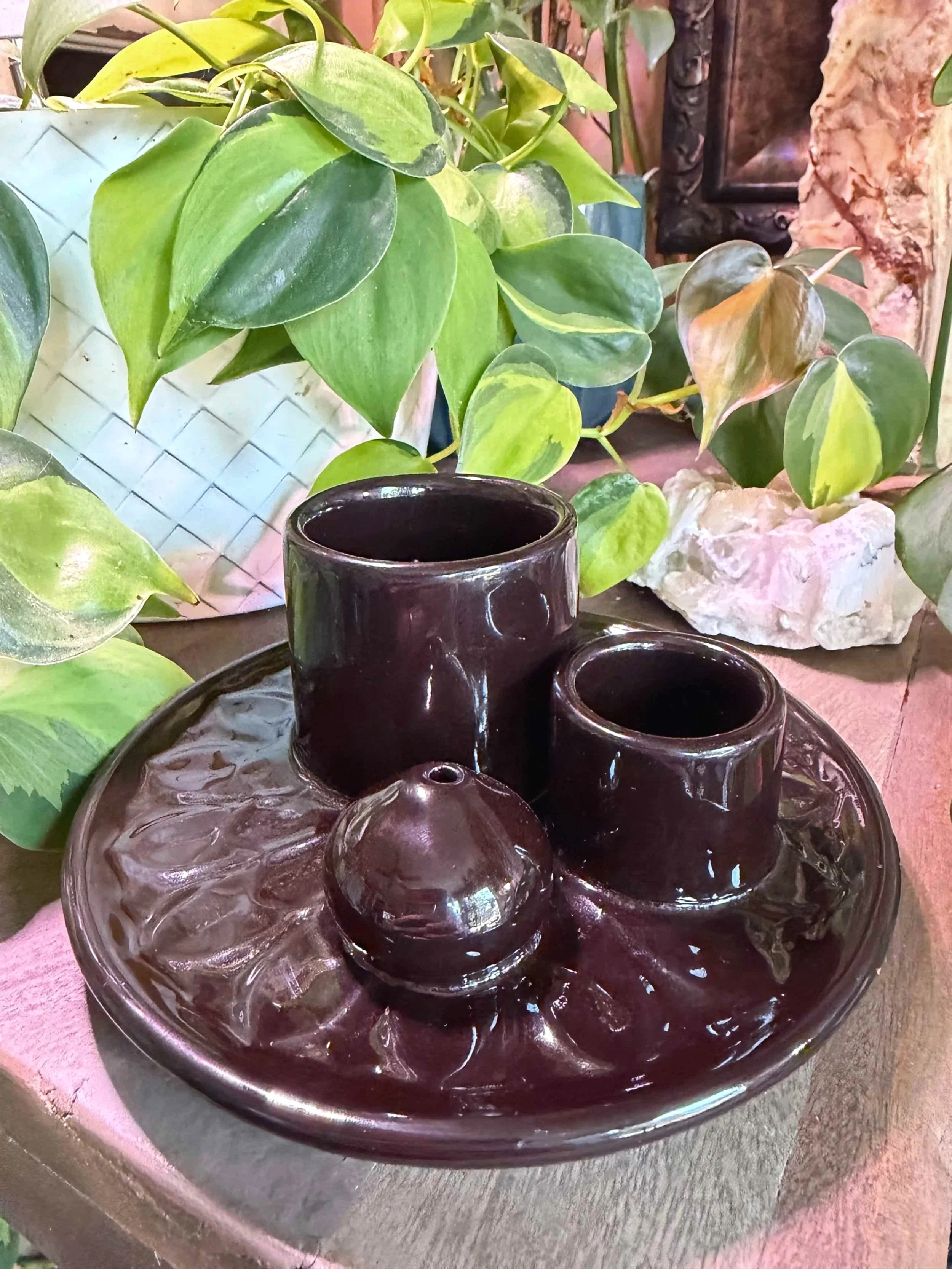 Black 4-in-1 Sage Palo Santo Incense Aromatherapy and Candle Holder Burner