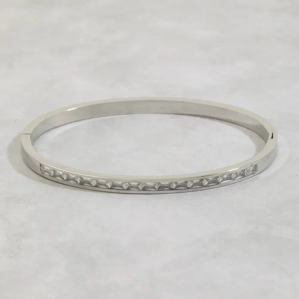 Stainless Steel Baguette Channel Bangle Bracelet