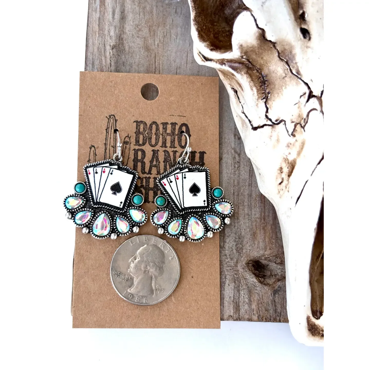 Western Style Playing Card, Checker Drop Dangle Earring