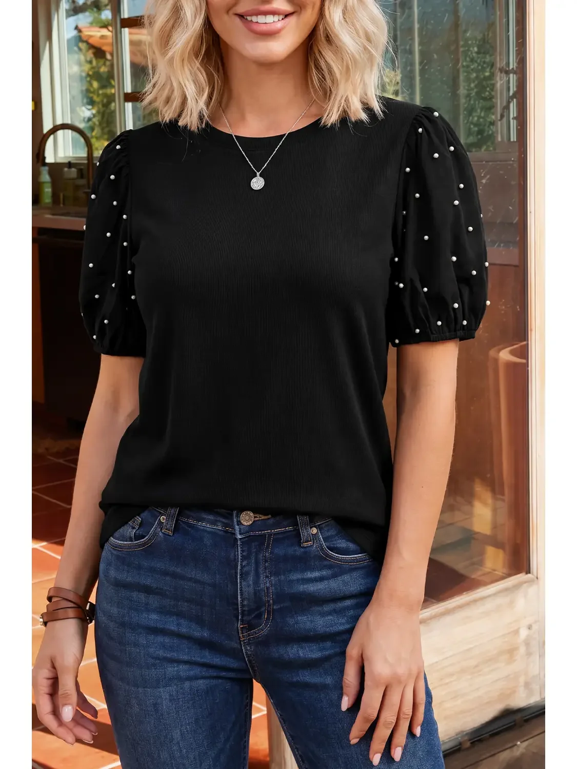 Elegant Pearl-Accent Blouse